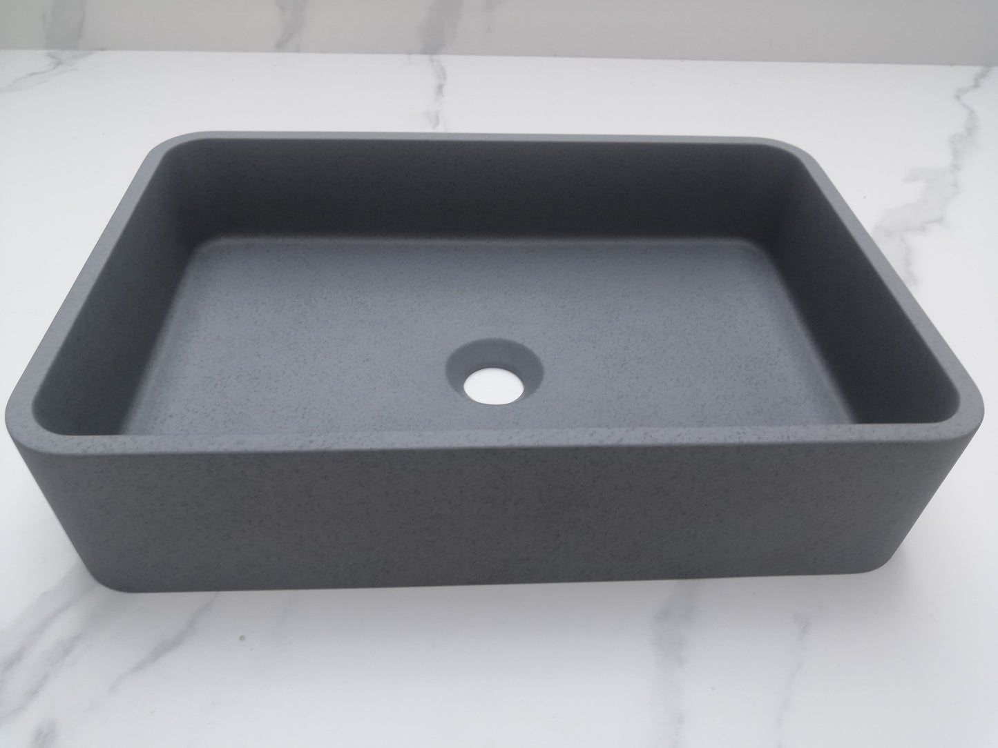 Rectangle Concrete Vessel Bathroom Sink Handmade Concreto Stone Basin Counter Freestanding  Bathroom Vessel  Sink in Grey without  Faucet and Drain