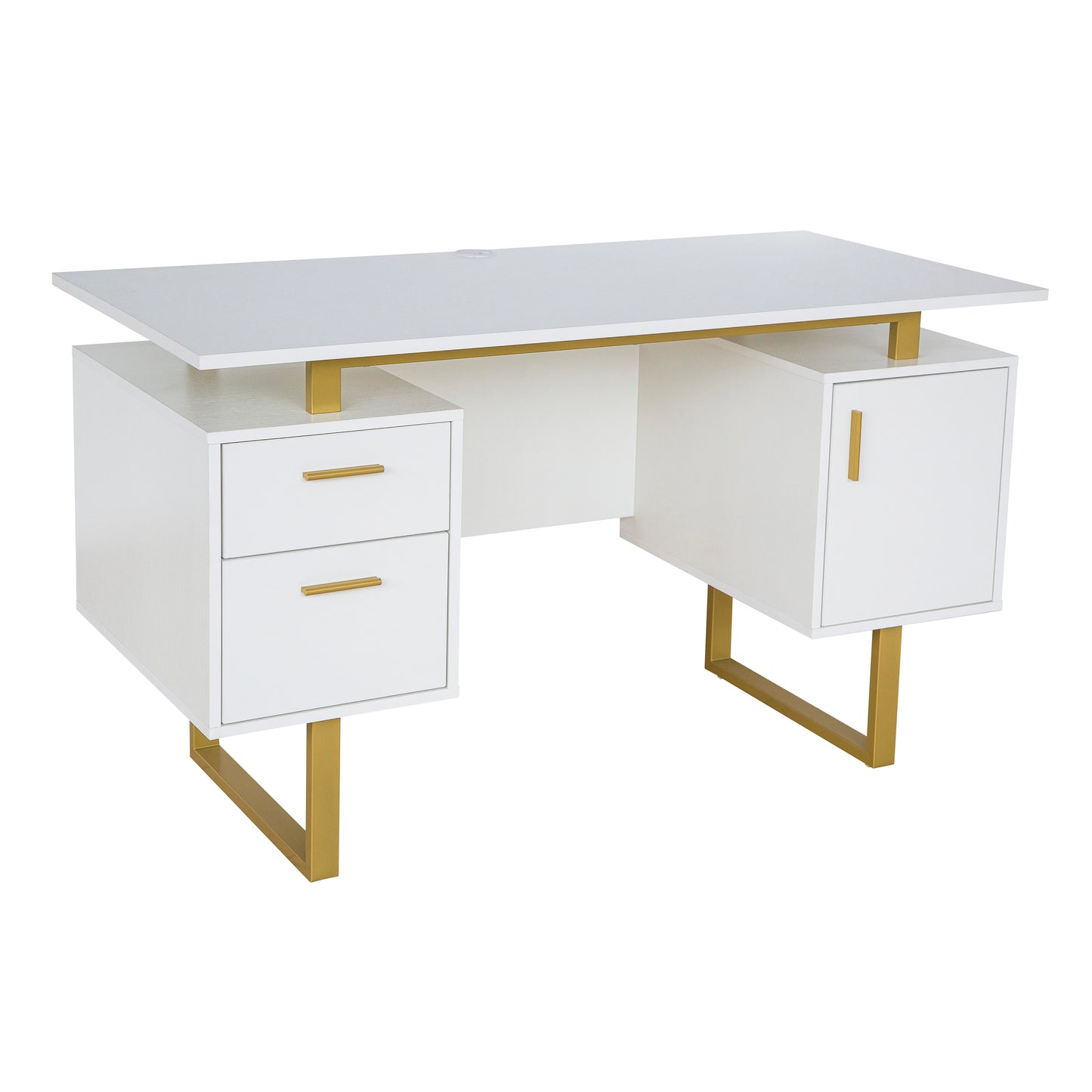 White and Gold Desk with Drawers & Storage, 51.25 Wide