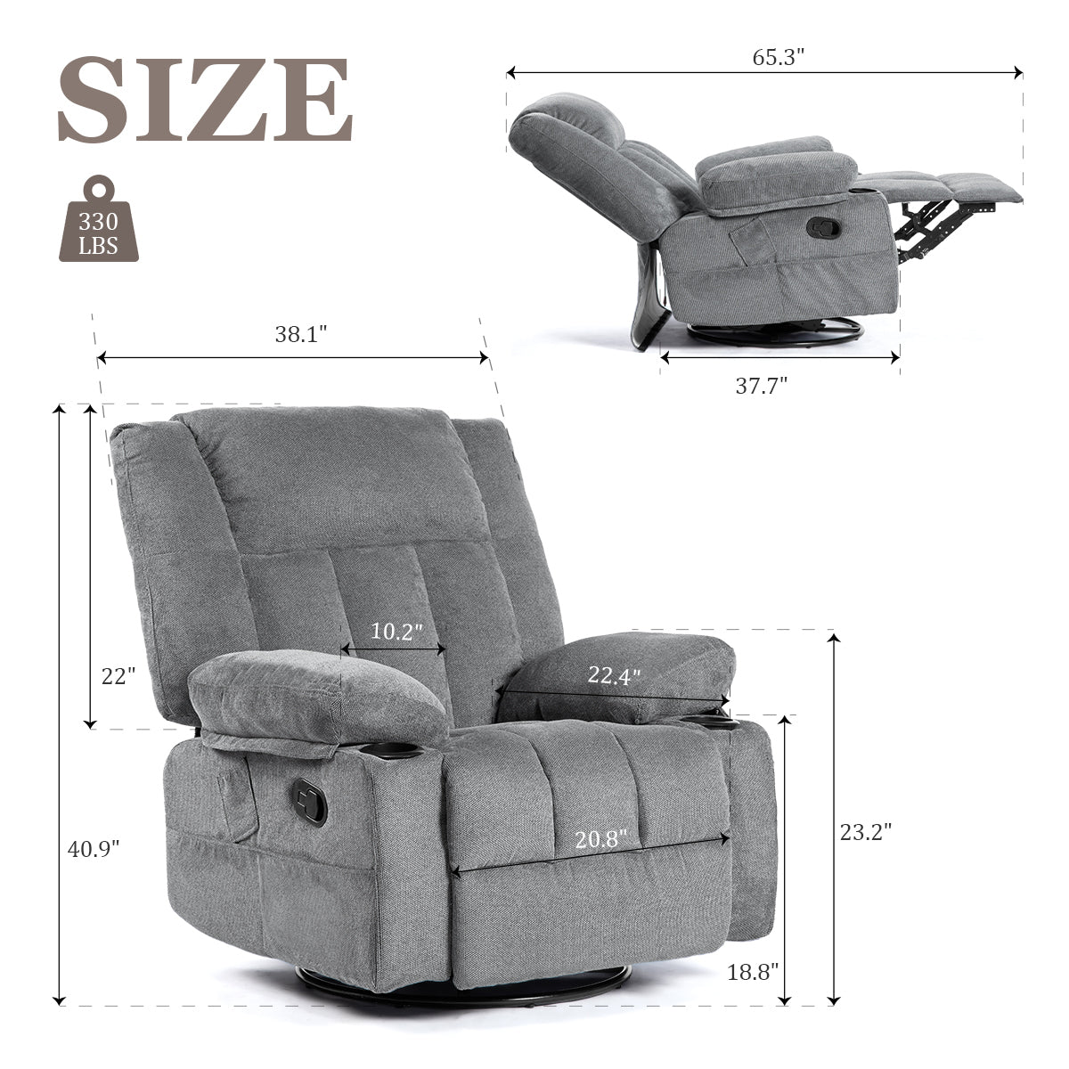 Massage Recliner Chair with Heating, Swivel, and Storage