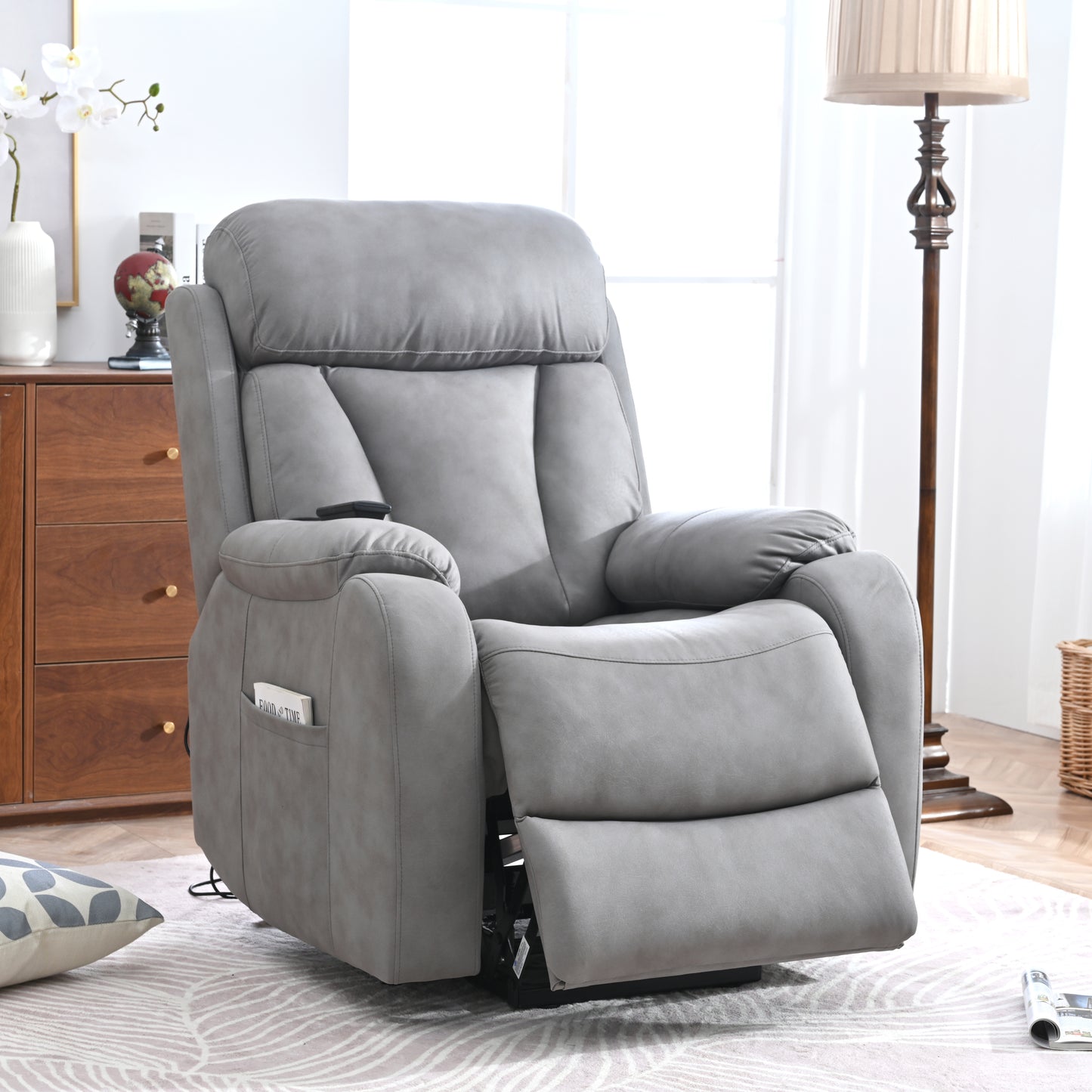 Elderly-Friendly Light Gray Electric Power Lift Recliner Chair