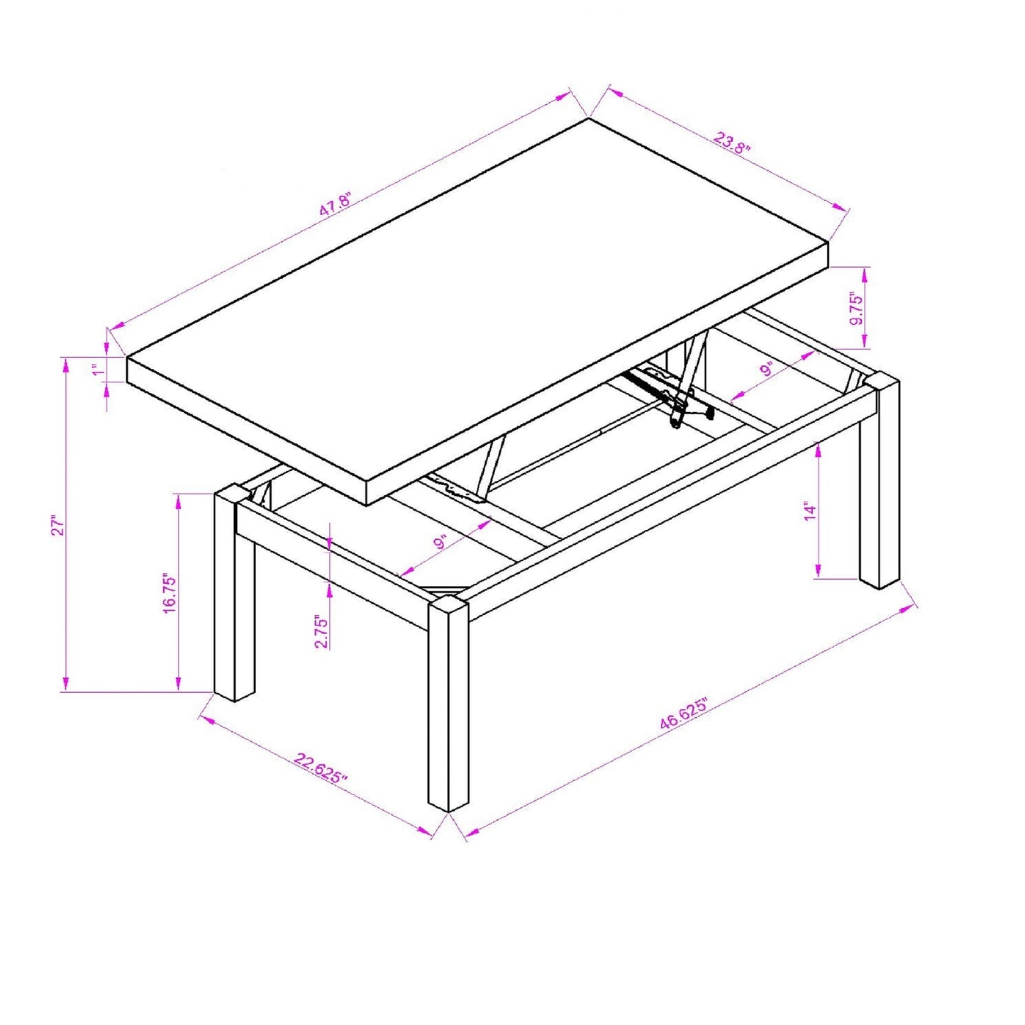 Convertible Lift Top Coffee Table with Hidden Storage Shelf