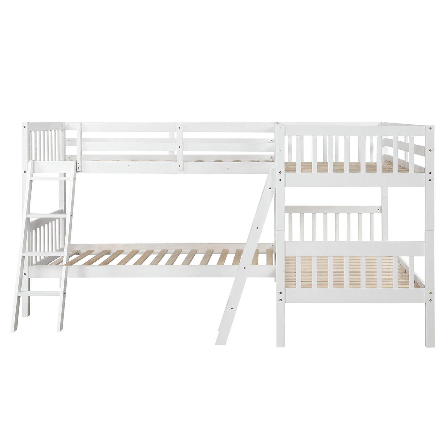 Double Decker White Bunk Bed with Versatile L-Shaped Design