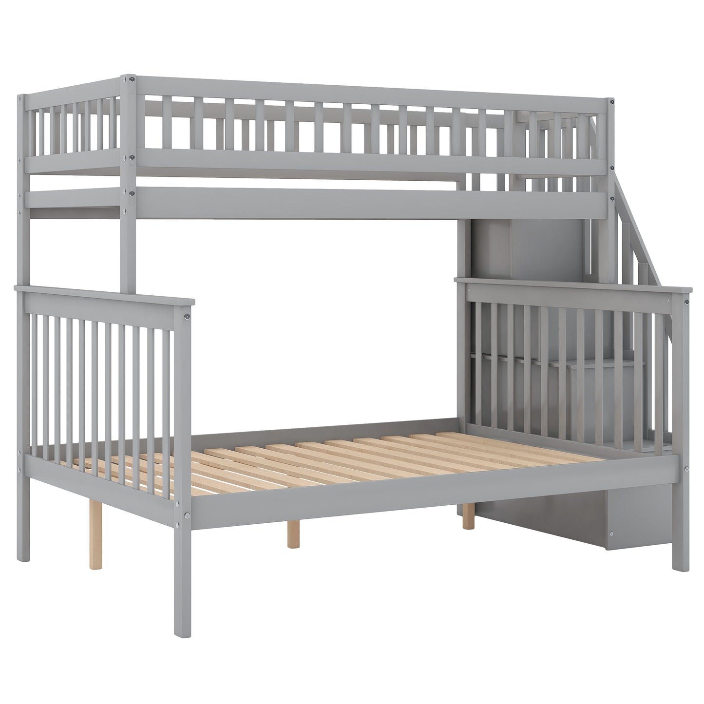 Gray Twin Over Full Storage Bunk Bed with Stairway