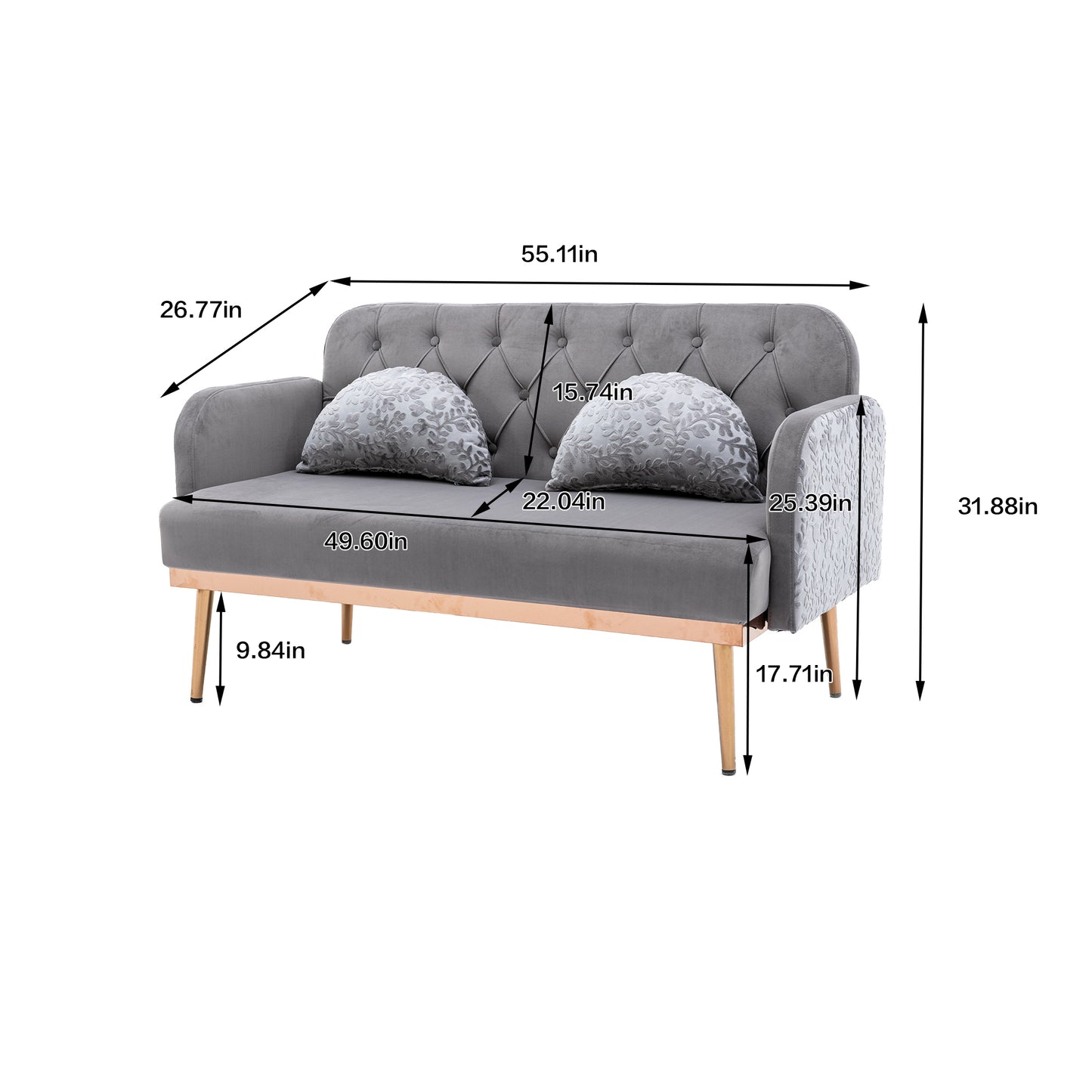 Velvet  Sofa , Accent sofa .loveseat sofa with metal feet