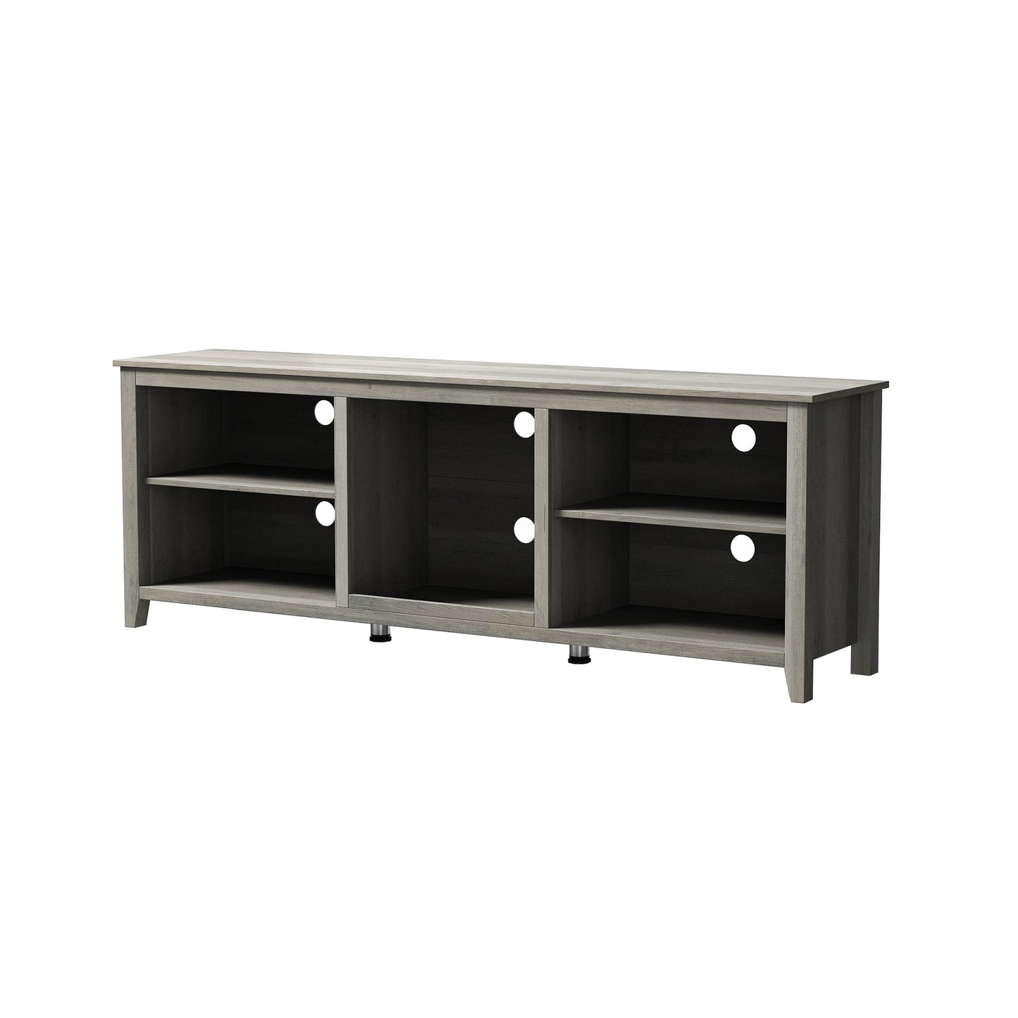 Versatile Industrial Style TV Stand with Spacious Open Storage - Grey Walnut