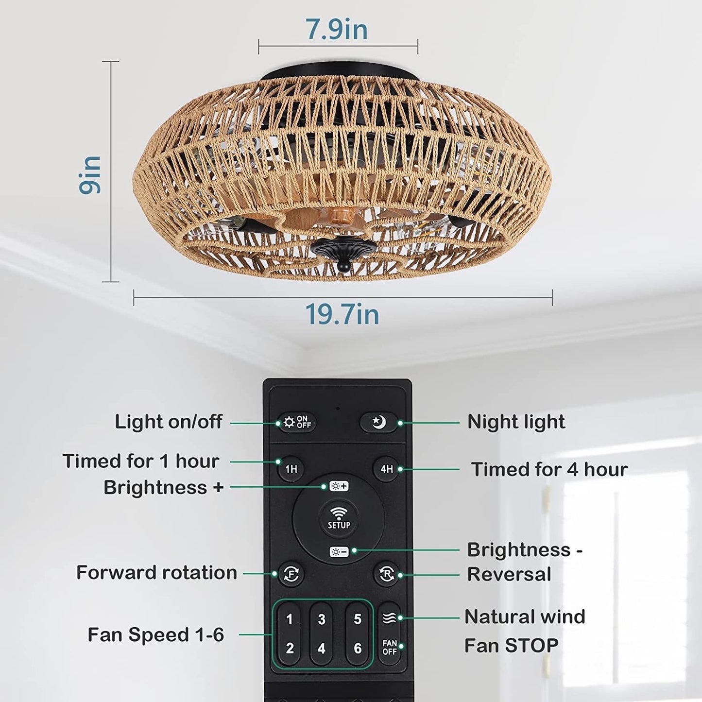 Adjustable Ceiling Fan with Dimmable Lights and Wireless Remote