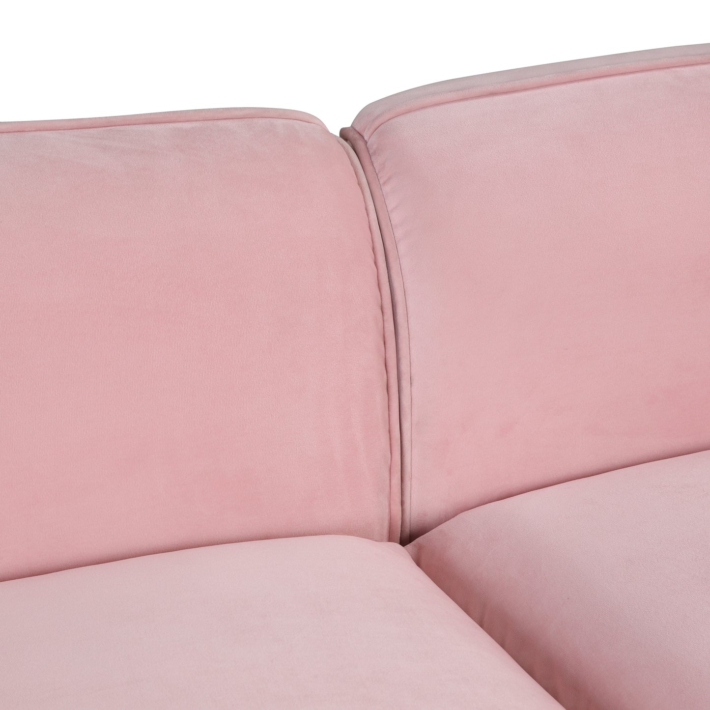 Velvet Upholstered Sofa with Armrest Pockets and 2 Pillows, Pink, 3-Seat