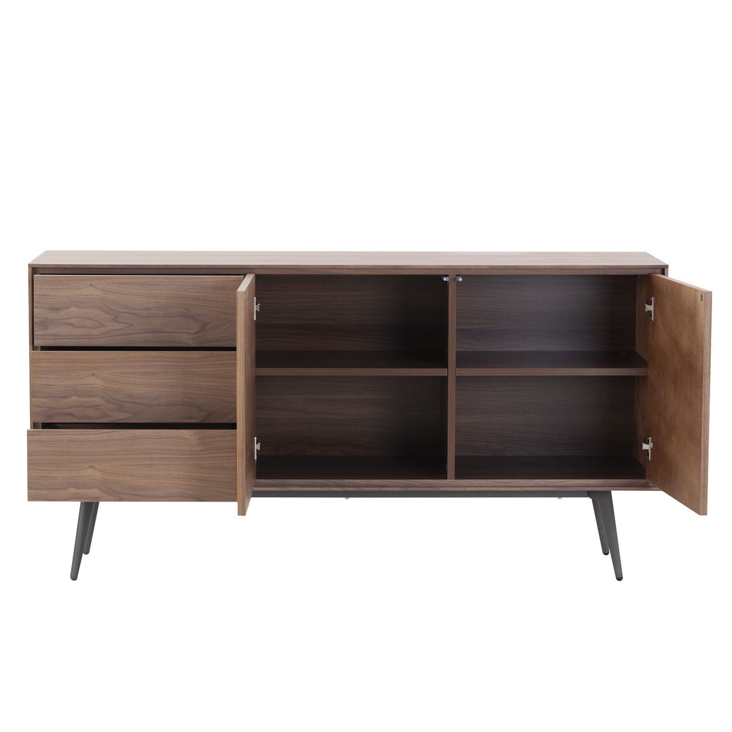 Stylish Walnut Sideboard and Buffet Cabinet with Ample Storage and Anti-Topple Design