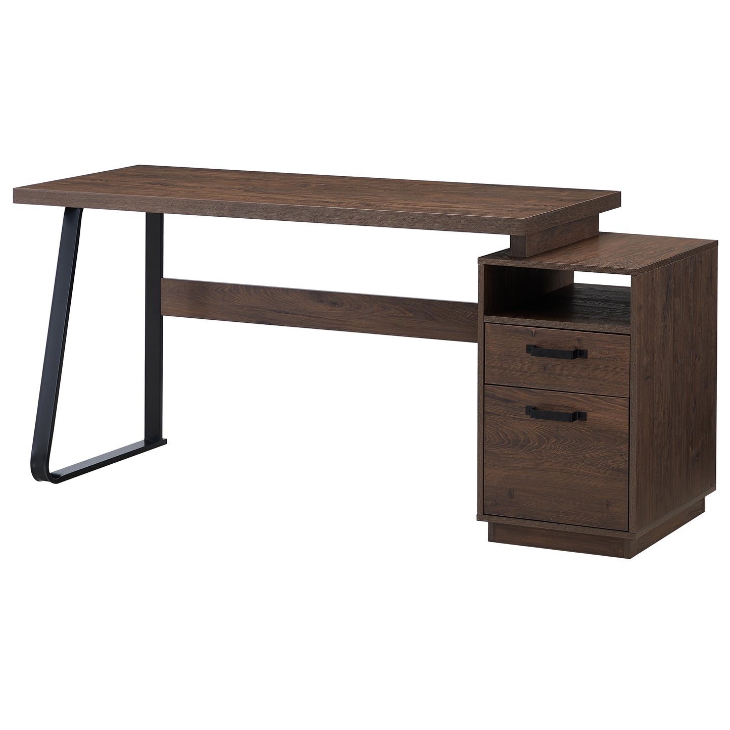 65-Inch Brown Writing Desk with File Cabinet and Drawer Storage