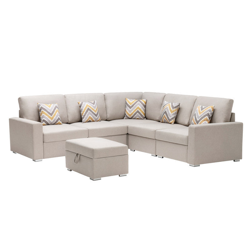 Elevate Your Living Space with the Nolan Beige Linen Fabric 6Pc Reversible Sectional Sofa