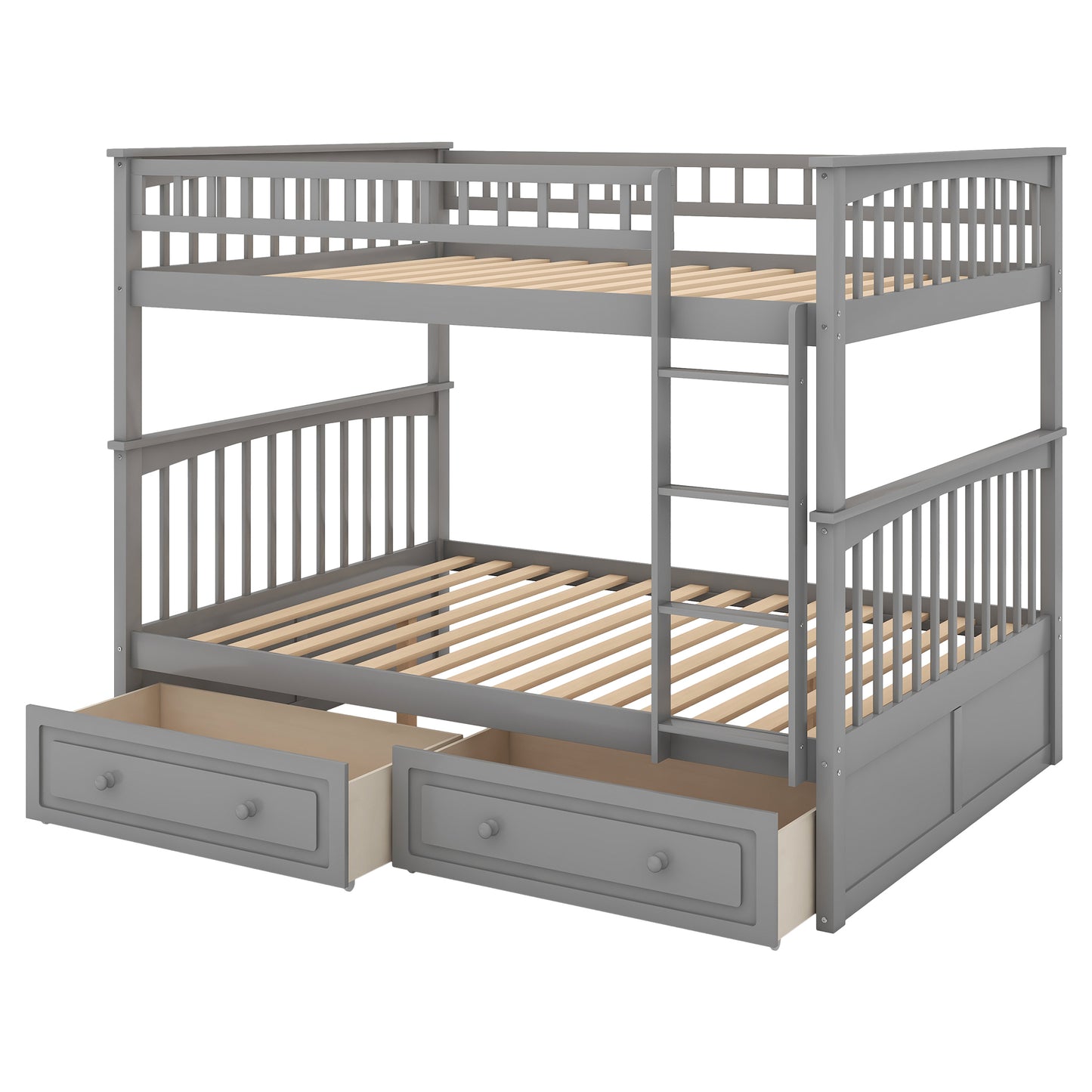 Gray Twin over Twin Bunk Bed with Convertible Drawers