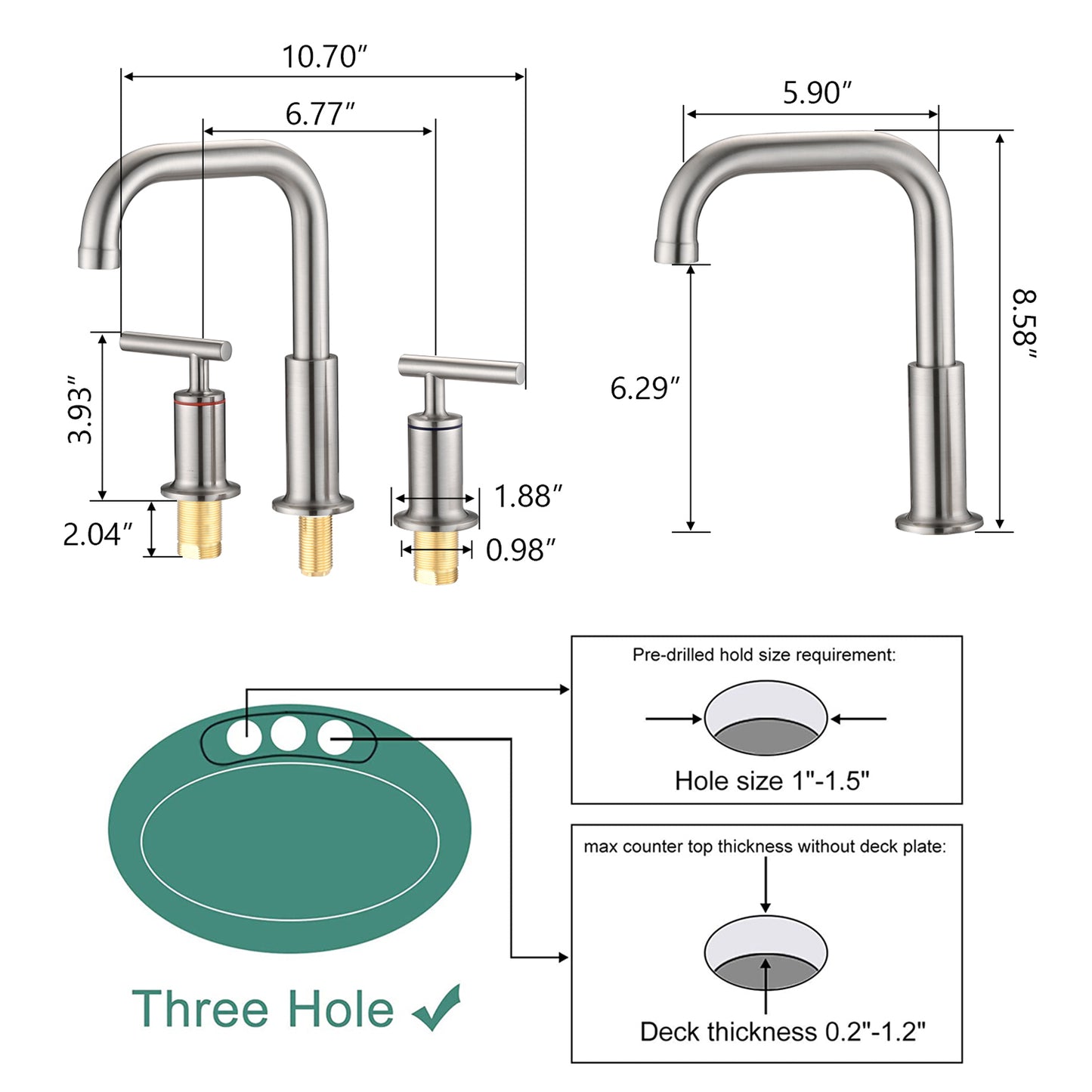 Brushed Nickel Double Handle Bathroom Faucet with Pop Up Drain - 8 in. Widespread