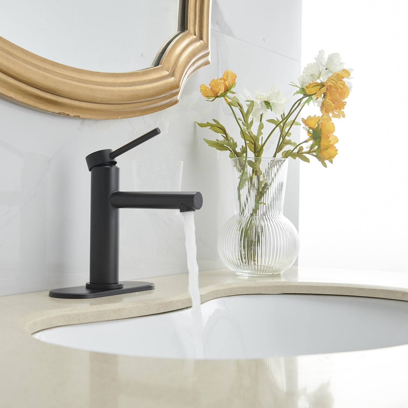 Matte Black Single-Handle Bathroom Faucet with Single Hole