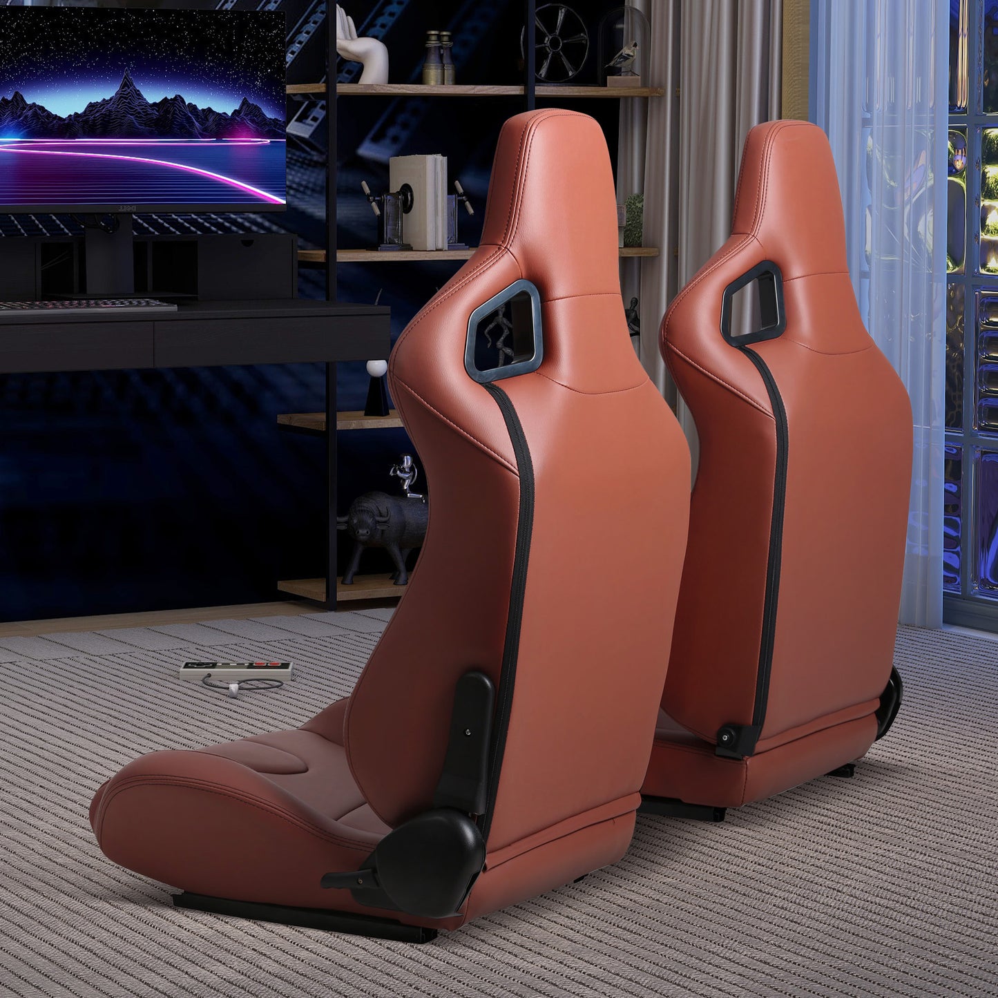 2-Piece Ergonomic Racing Seats with Adjustable Double Slides in Vibrant Brick Red