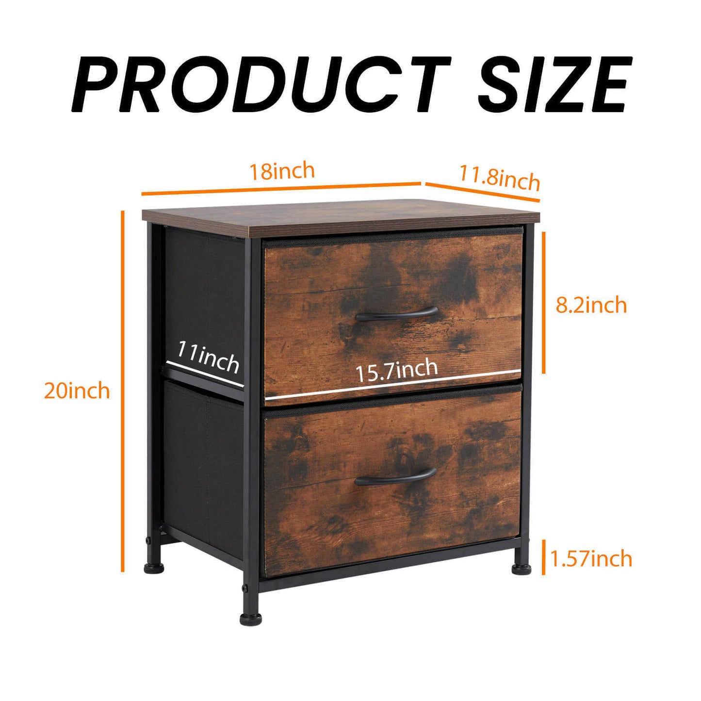 Brown Wood Top Dresser with Metal Frame and Fabric Drawers