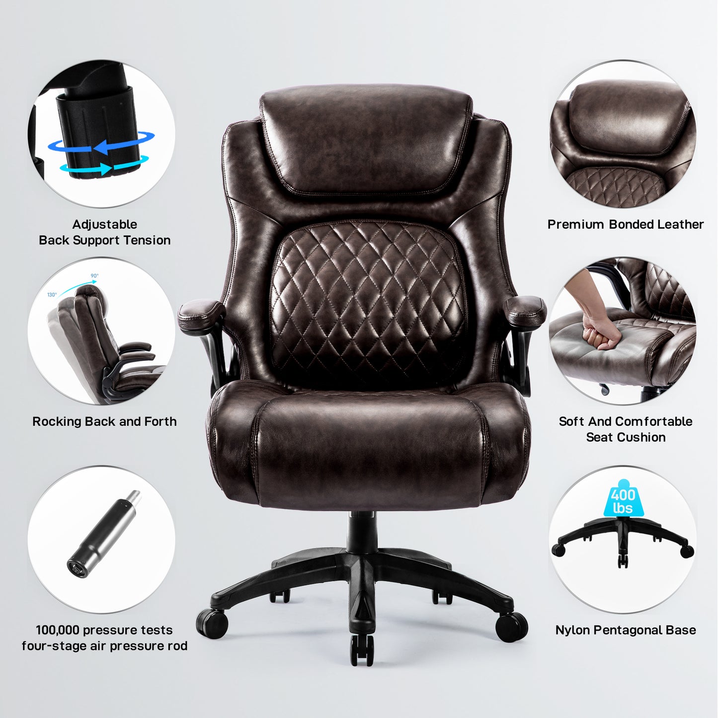 Big & Tall 400lb Ergonomic Leather Office Chair Executive Desk Chair