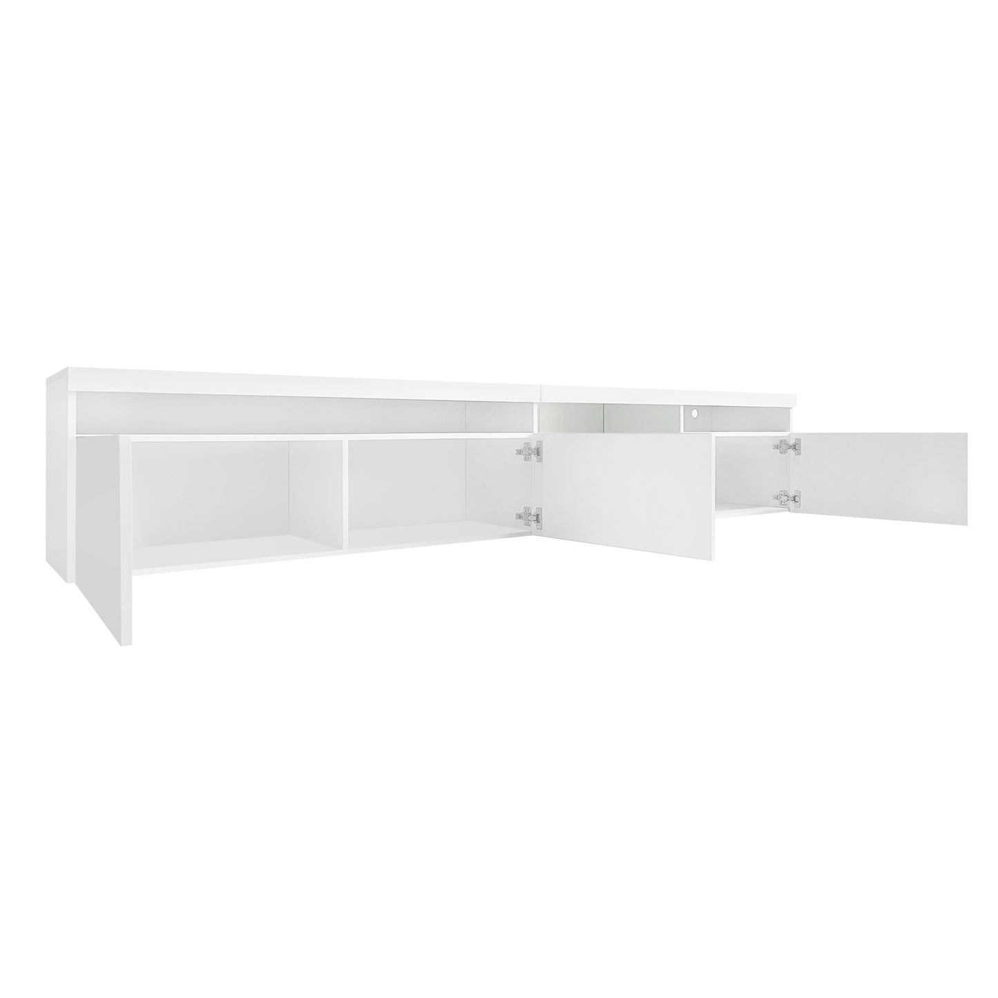 Modern White TV Stand with Glass Shelves and LED Lights for TVs Up to 100