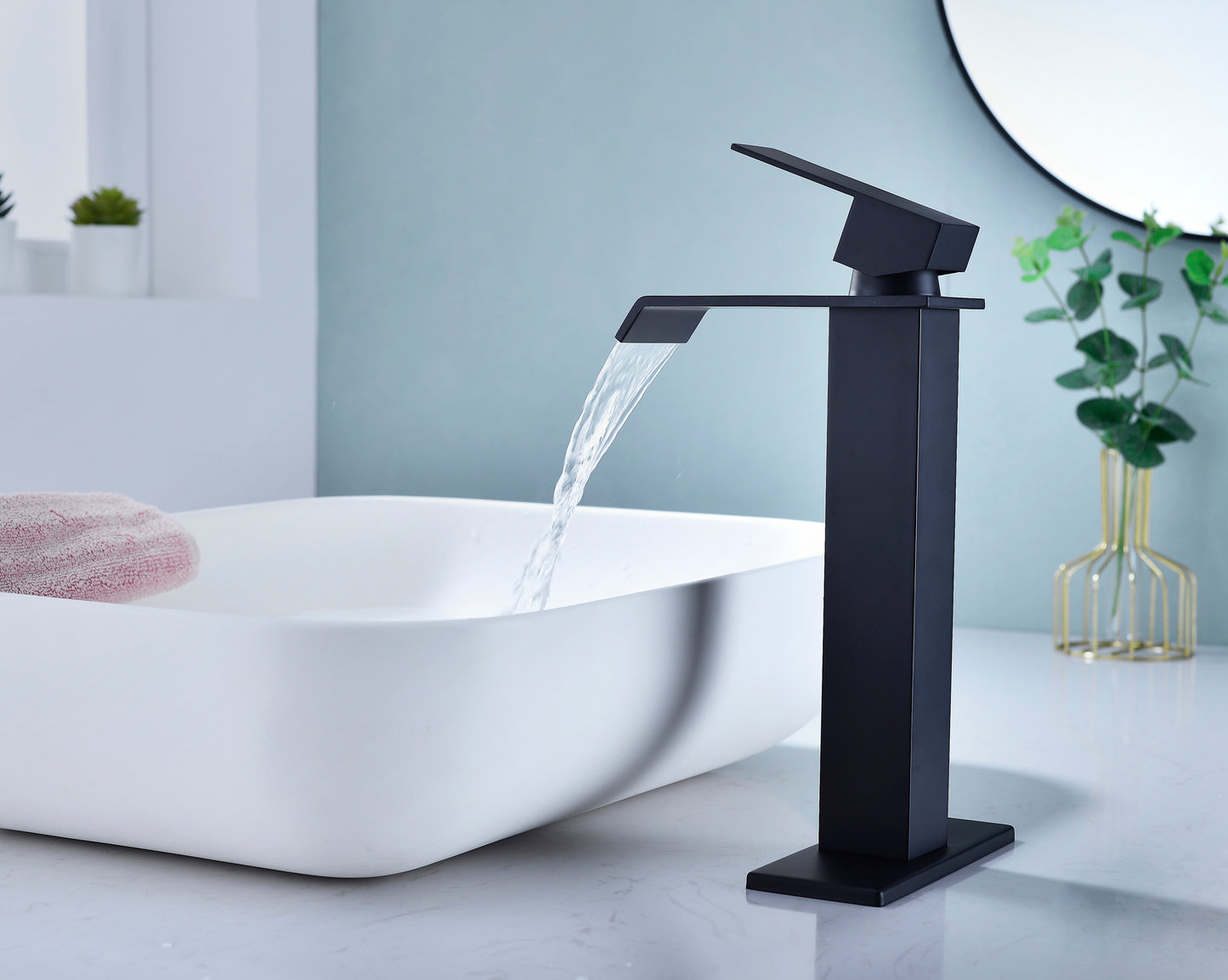 Waterfall Spout Single Handle Vanity Sink Faucet