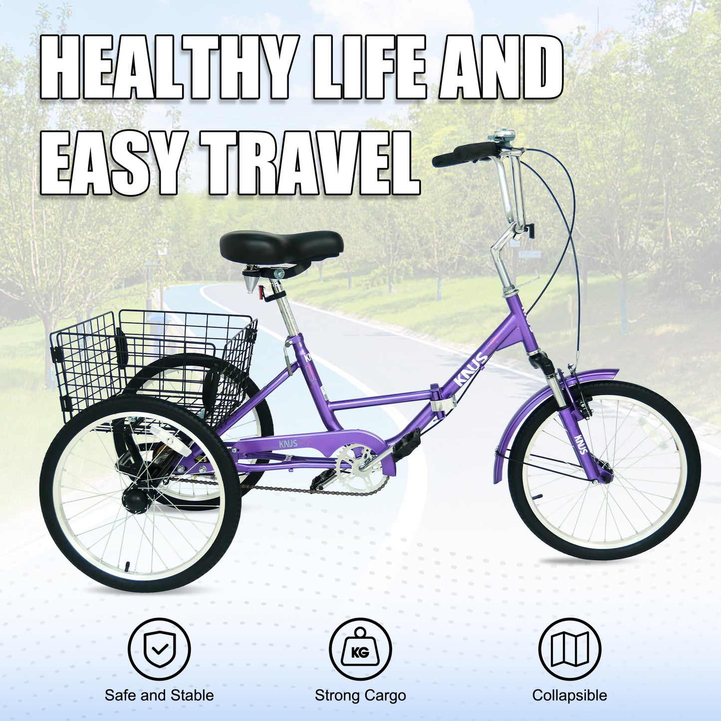 Adult Folding Tricycles 3 Wheel W/Installation Tools with Low Step-Through, Large Basket, Foldable Tricycle for Adults, Women, Men