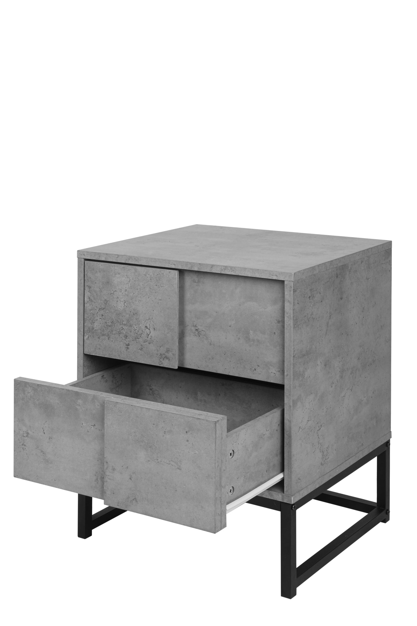 Set of 2, 2 Drawer Nightstand, Geometric Elements, Cement Grey, for Bedroom, Living Room and Study