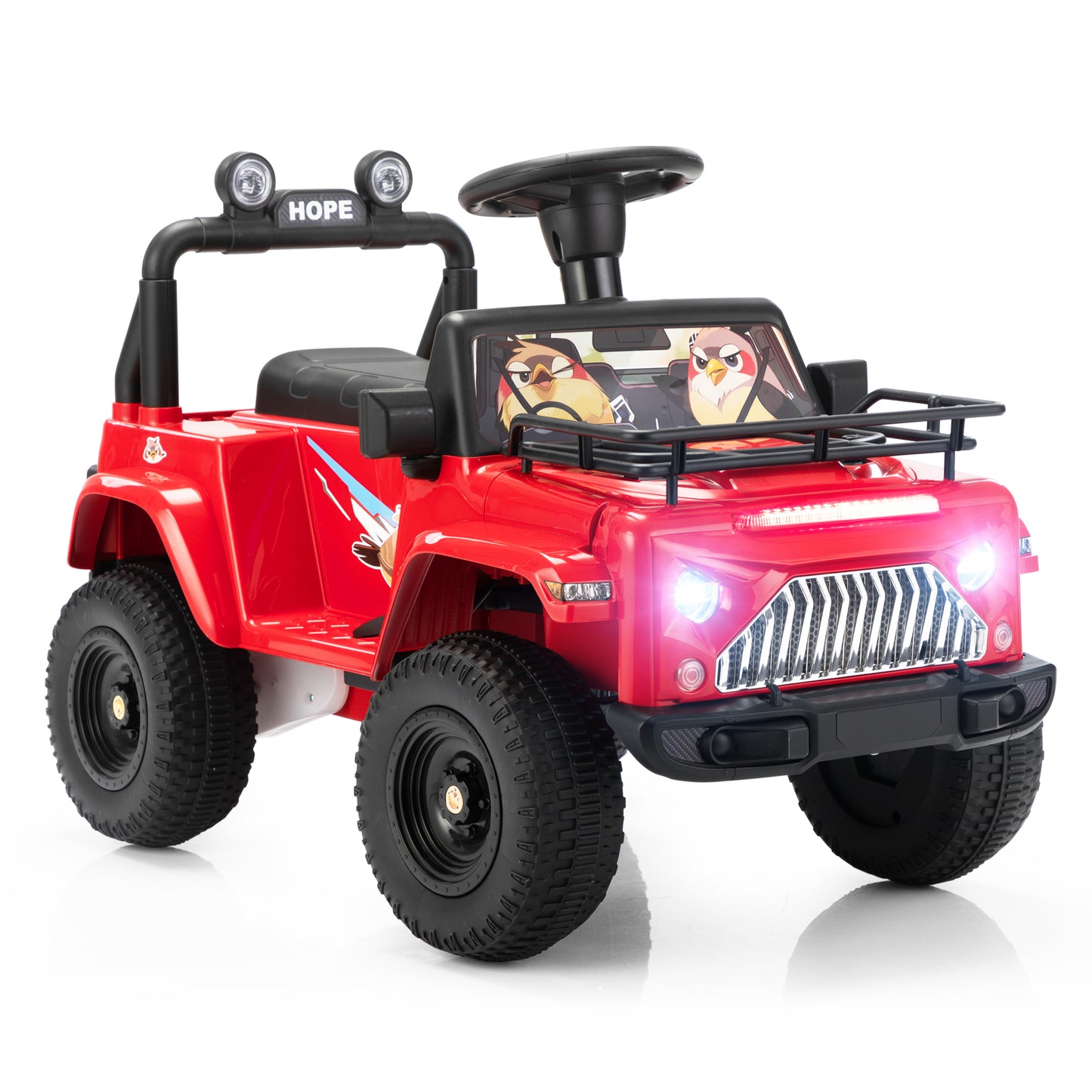 Red Little Bird Jeep - Children's Electric Ride-On Toy Car with Entertainment Features