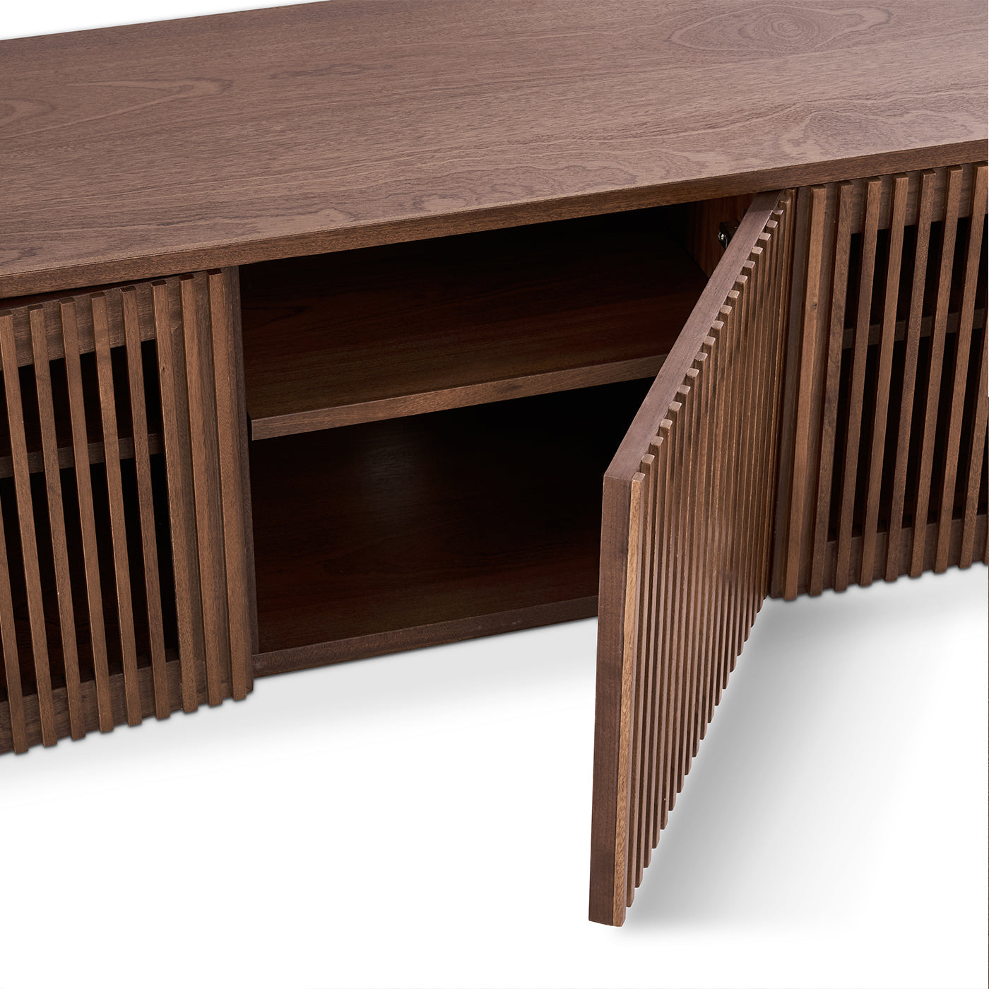 Sleek Mid-Century Walnut Wood TV Stand with Sturdy Construction