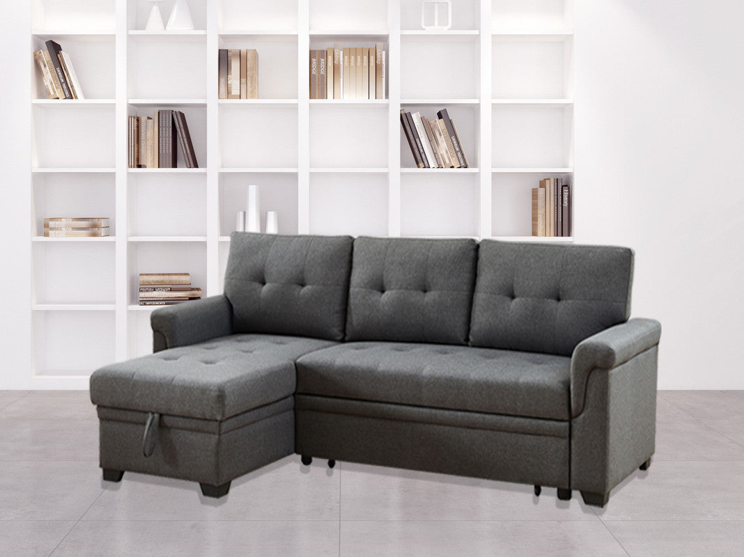 Modern Destiny Dark Gray Linen Sectional Sleeper Sofa with Storage Chaise