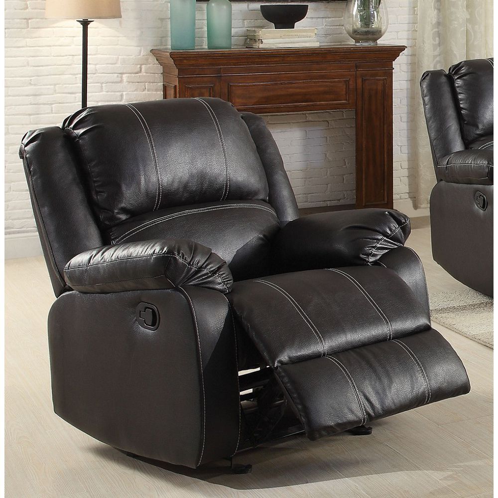 Zuriel Black PU Rocker Recliner with Motion Function