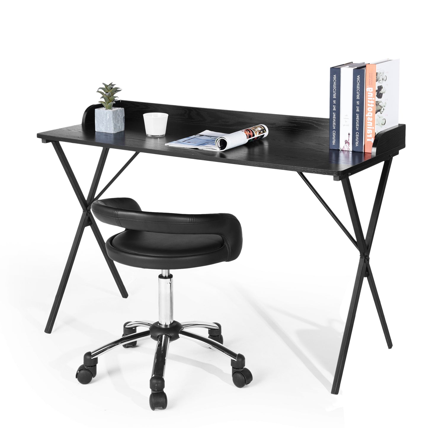 Black Rectangular Computer Desk with Metal Legs - 47.2 L