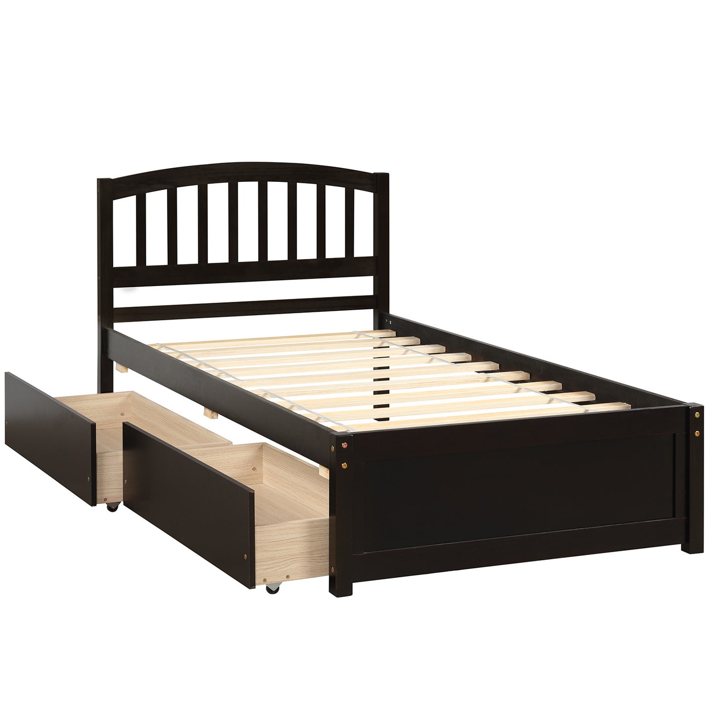 Twin Platform Storage Bed Wood Bed Frame with Two Drawers and Headboard, Espresso(Previous SKU: SF000062PAA)