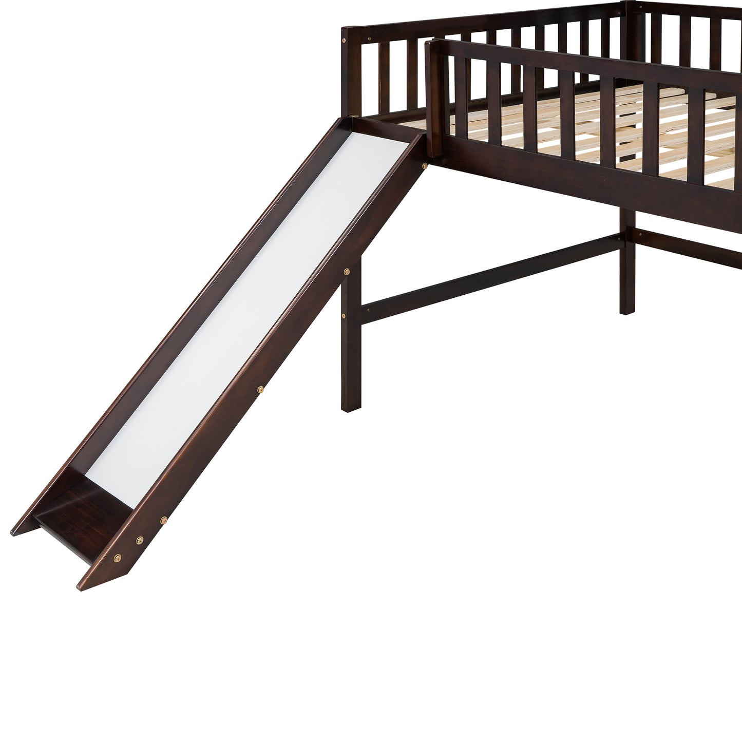 Full Size Low Loft Bed with Ladder and Slide,Espresso