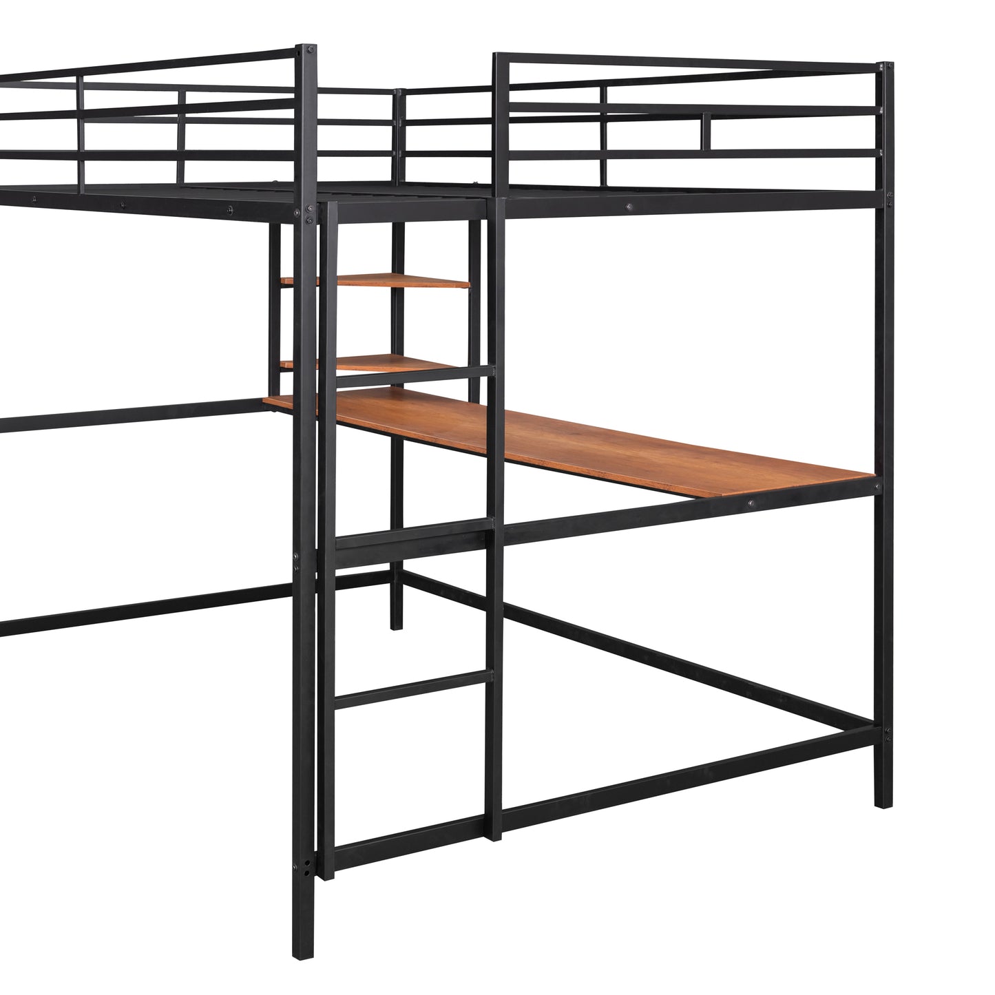 Full Metal Loft Bed with Desk and Shelve, Black