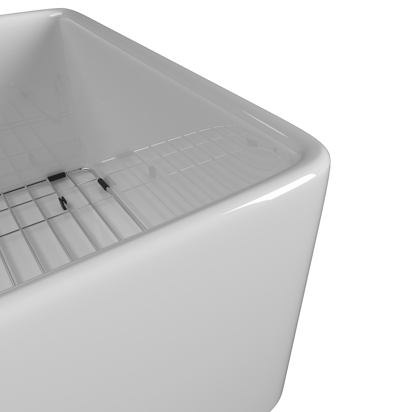 33-Inch White Fireclay Single Bowl Farmhouse Kitchen Sink with Bottom Grid and Drain