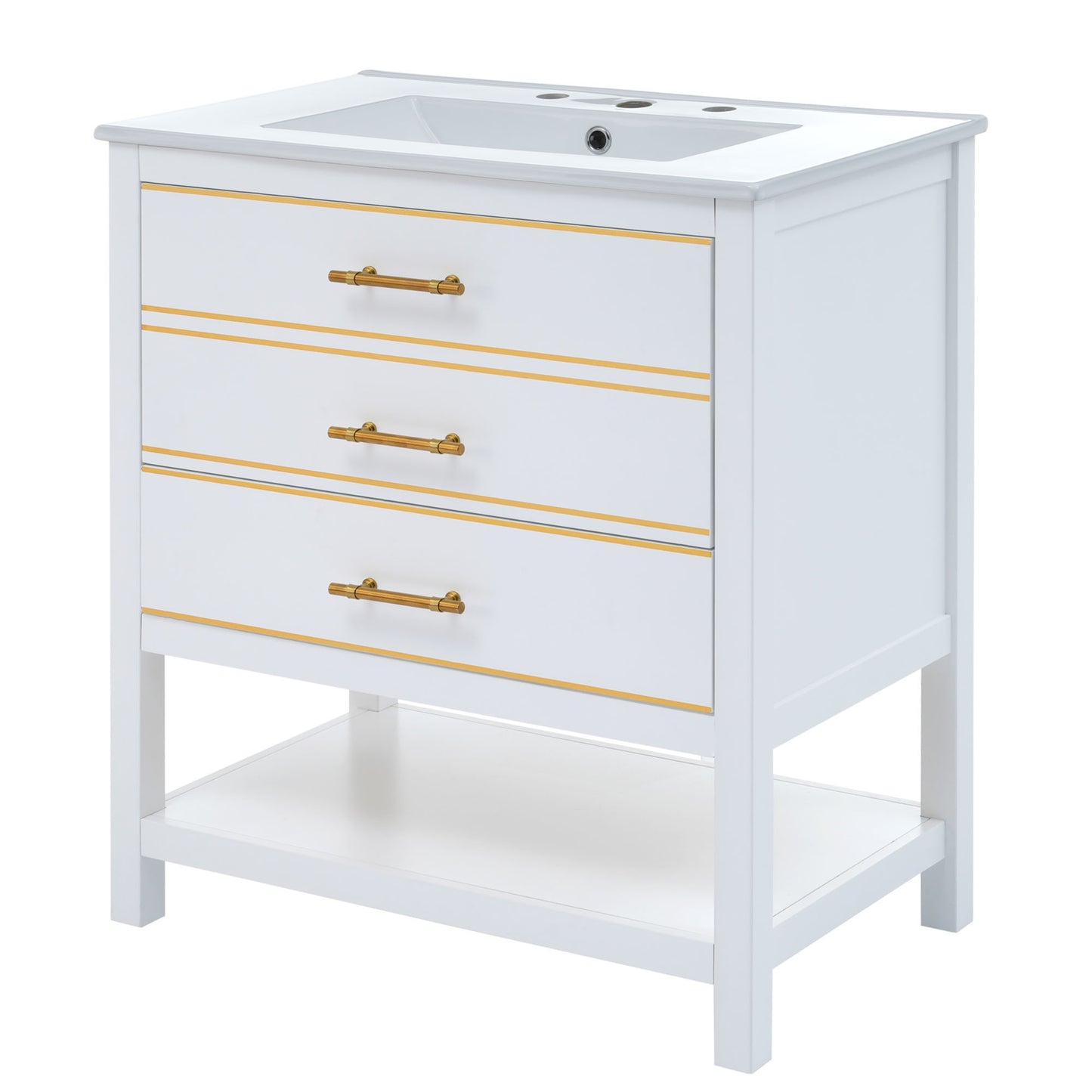 Modern 30inch Navy Blue/White Bathroom Vanity Cabinet Combo with OpenStorge, Two Drawers