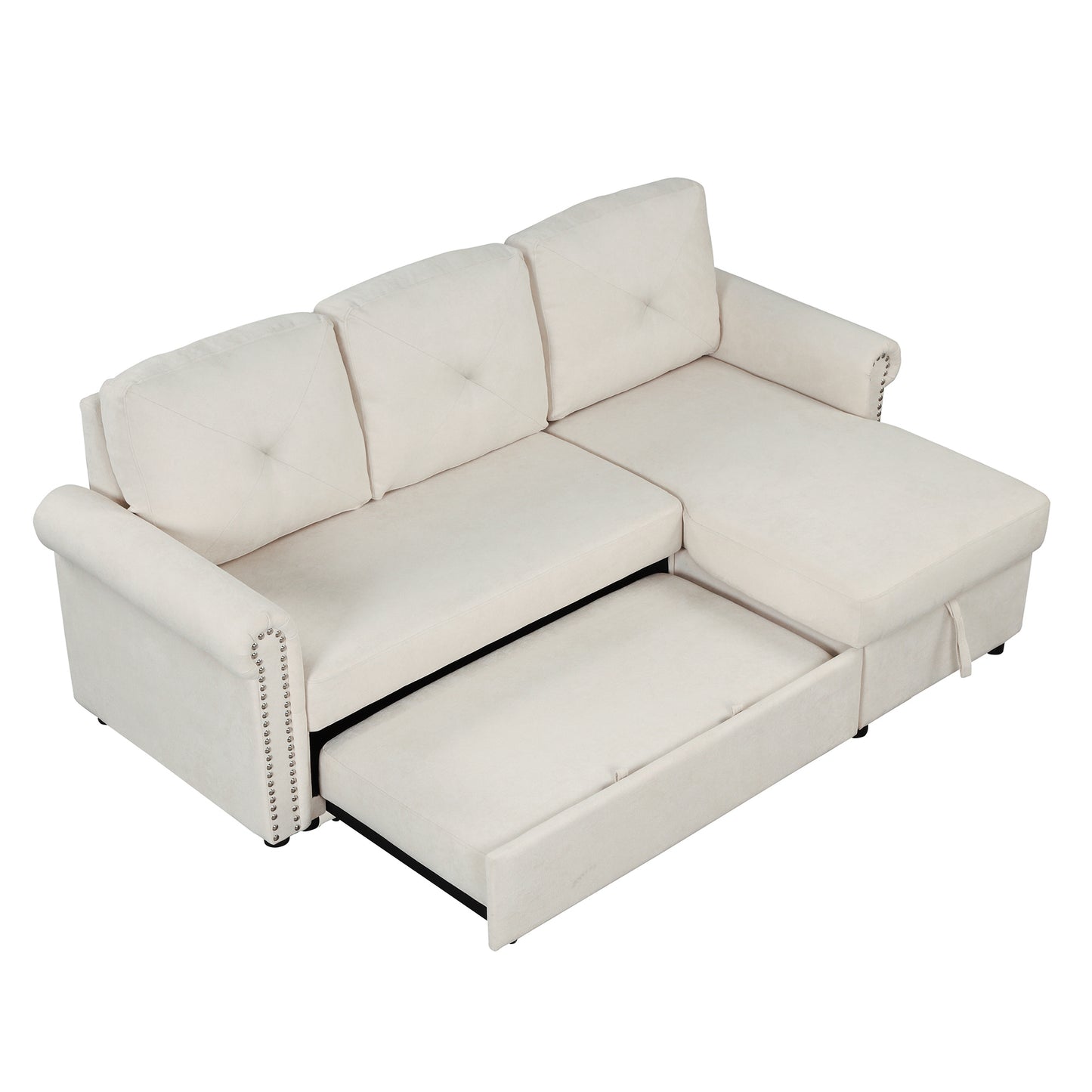 83 Beige Modern Convertible Sleeper Sofa Bed with Storage Chaise