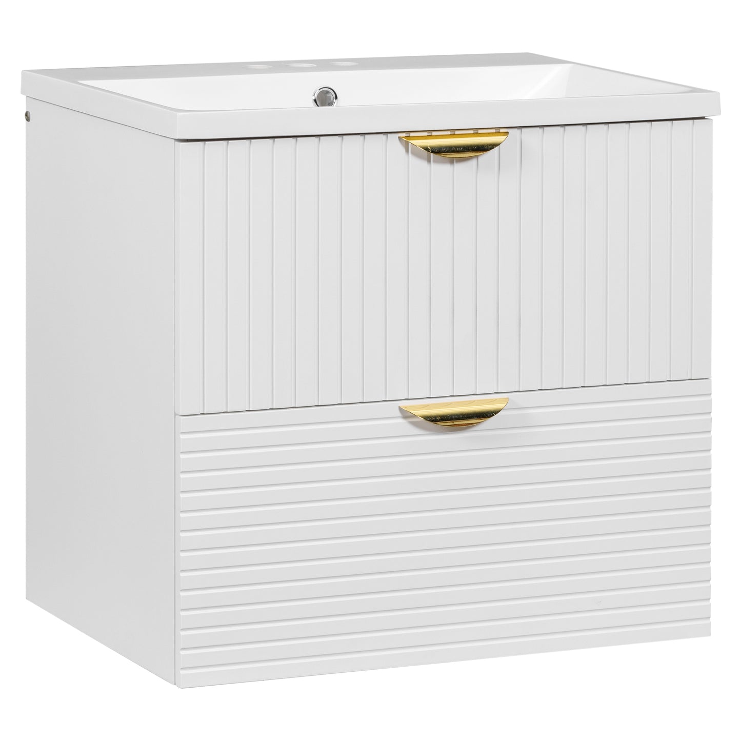 Modern 24-Inch Wall-Mounted Bathroom vanity with 2 Drawers, White  - Ideal for Small Bathrooms