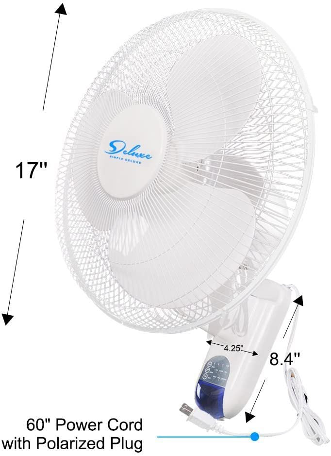 Refreshing Airflow Solution: Simple Deluxe 16 Inch Digital Wall Mount Fan with Remote Control, 3 Speeds, 3 Oscillating Modes