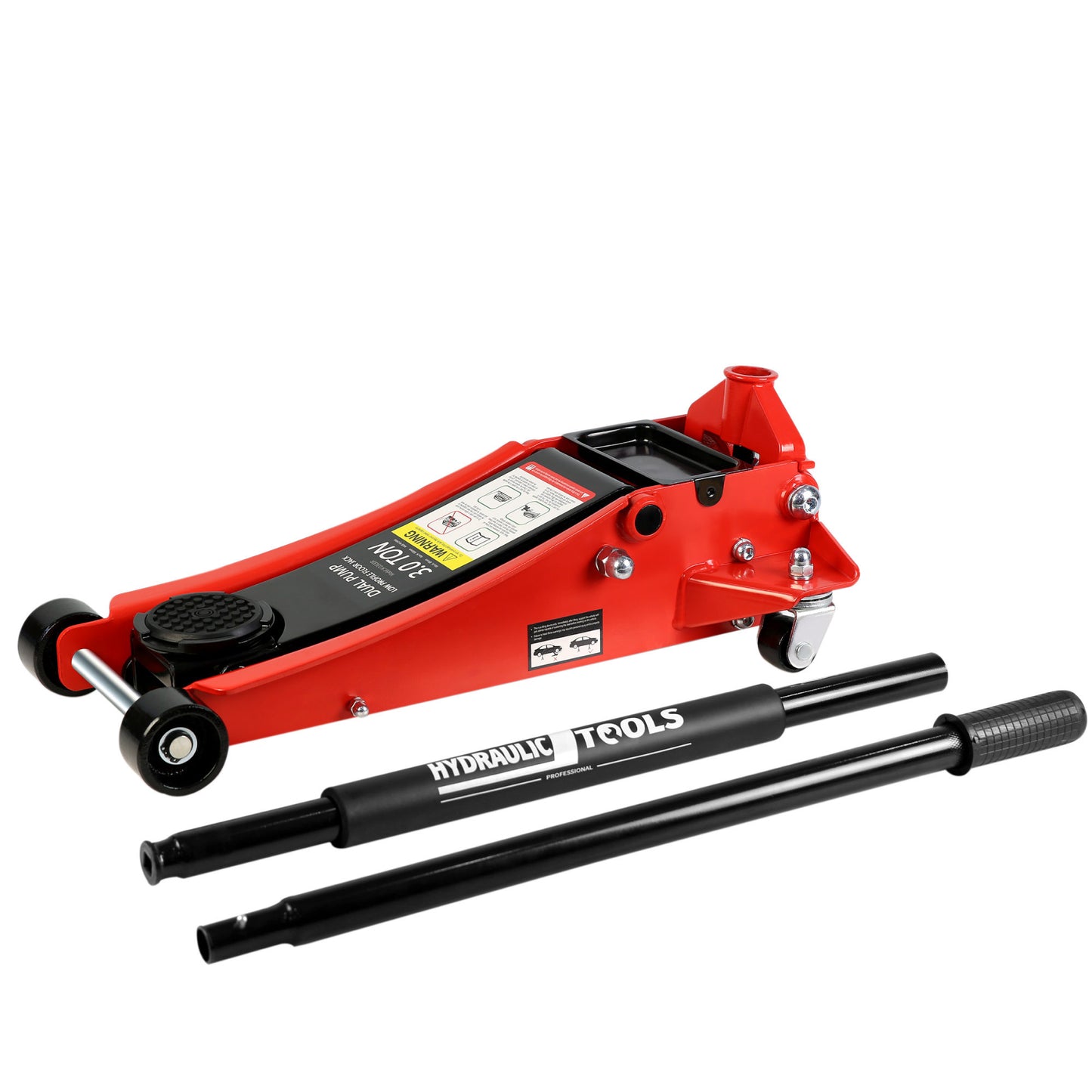 Ultra-Low Profile Dual Piston Hydraulic Car Jack, Red and Black, 3 Ton Capacity, Lifting Range 3.3-19.7