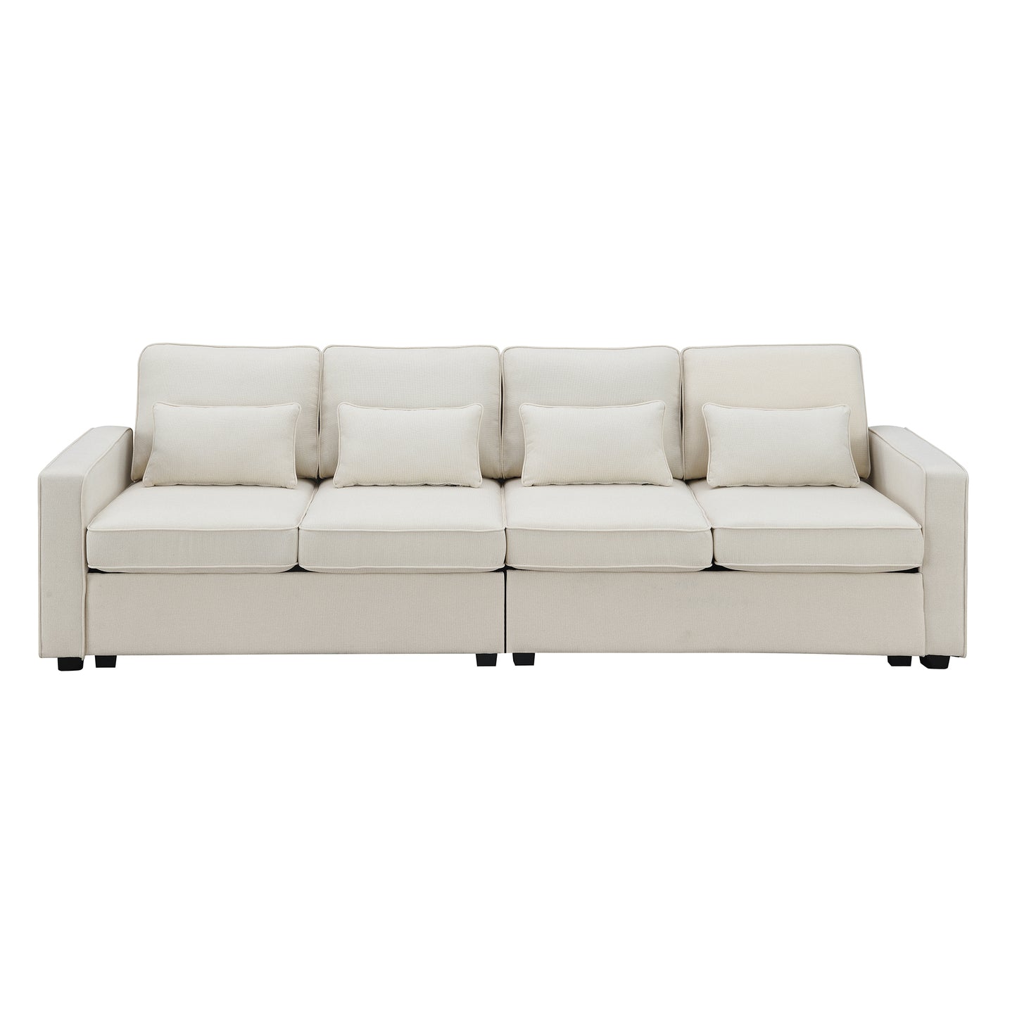 104-Inch 4-Seater Minimalist Linen Fabric Sofa with Armrest Pockets and 4 Pillows, 3 Color Options