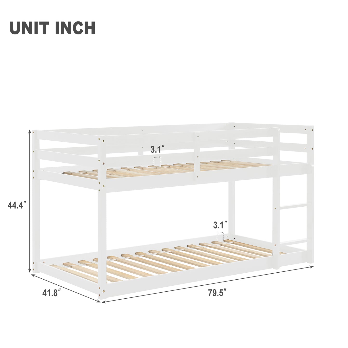 White Low Height Twin over Twin Bunk Bed