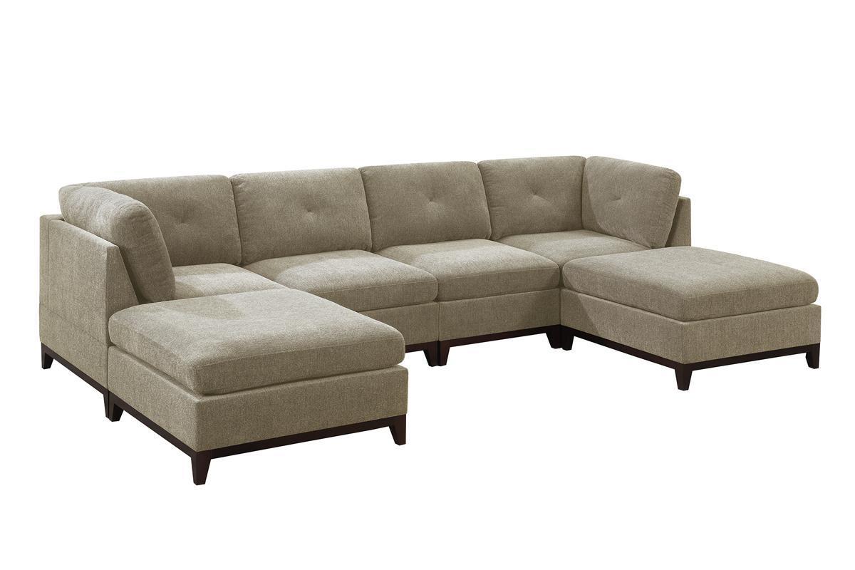 Camel Chenille Fabric Modular Sectional Set with Armless Chairs and Ottomans