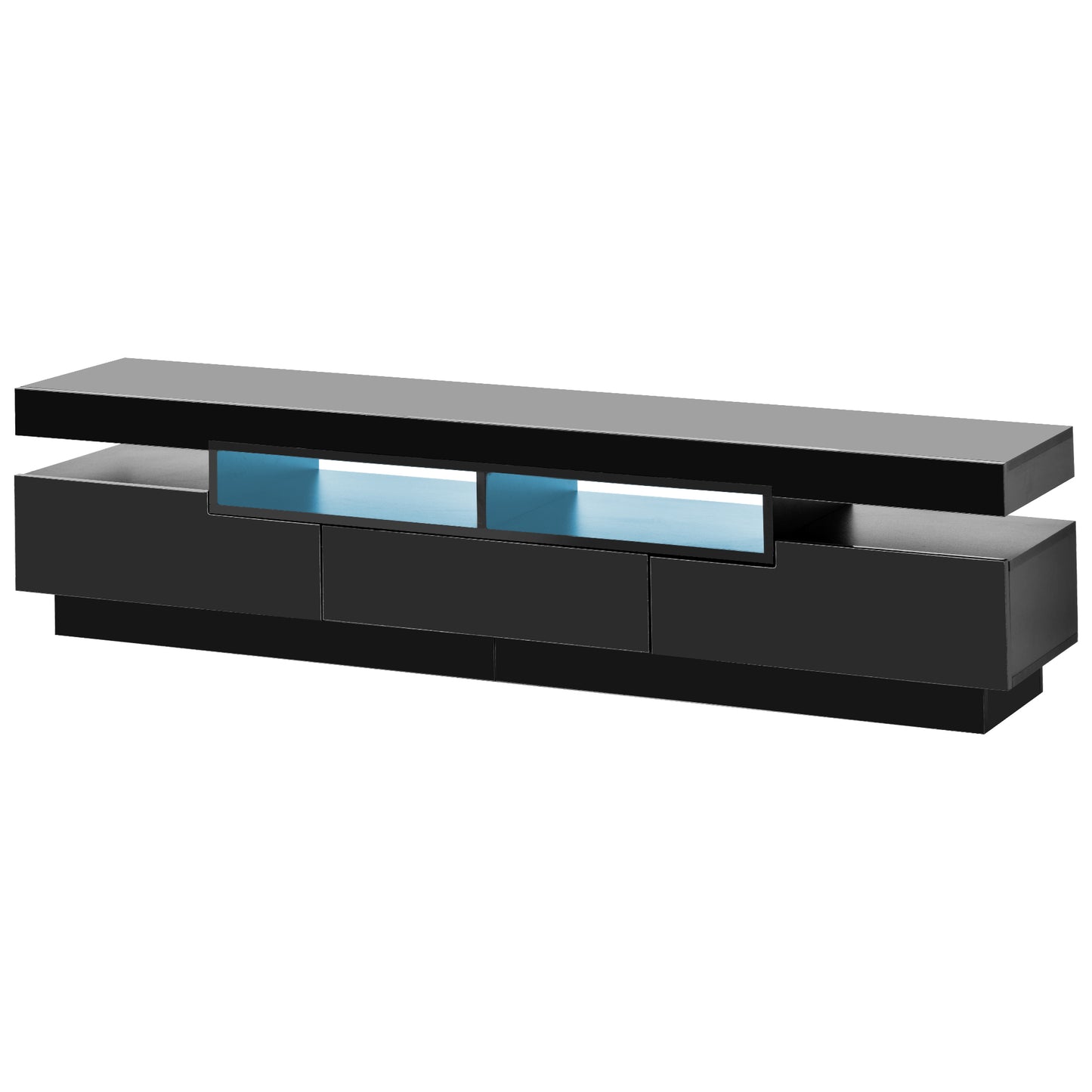 Sleek Black TV Stand with LED Lighting and Multi-Storage Options for 75 Inch TV