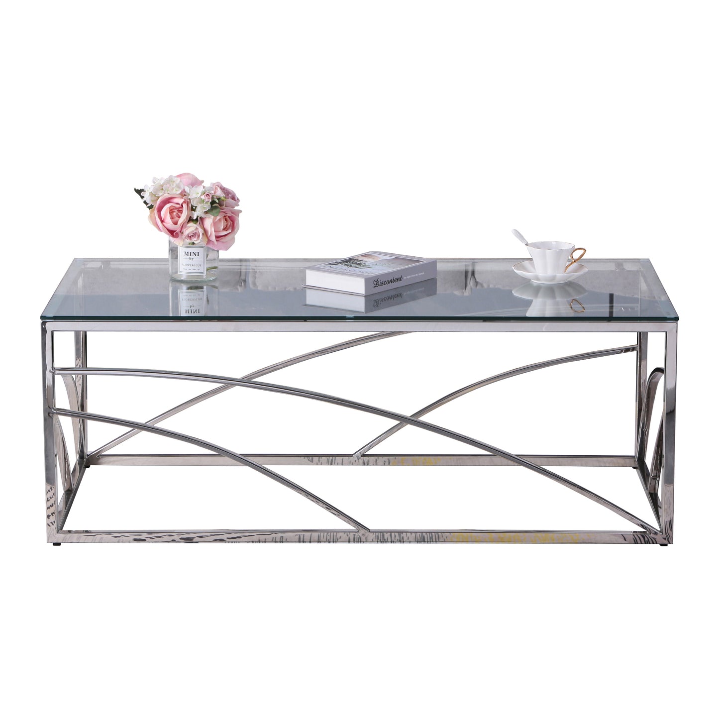 Modern Silver Stainless Steel Glass Coffee Table for Living Room