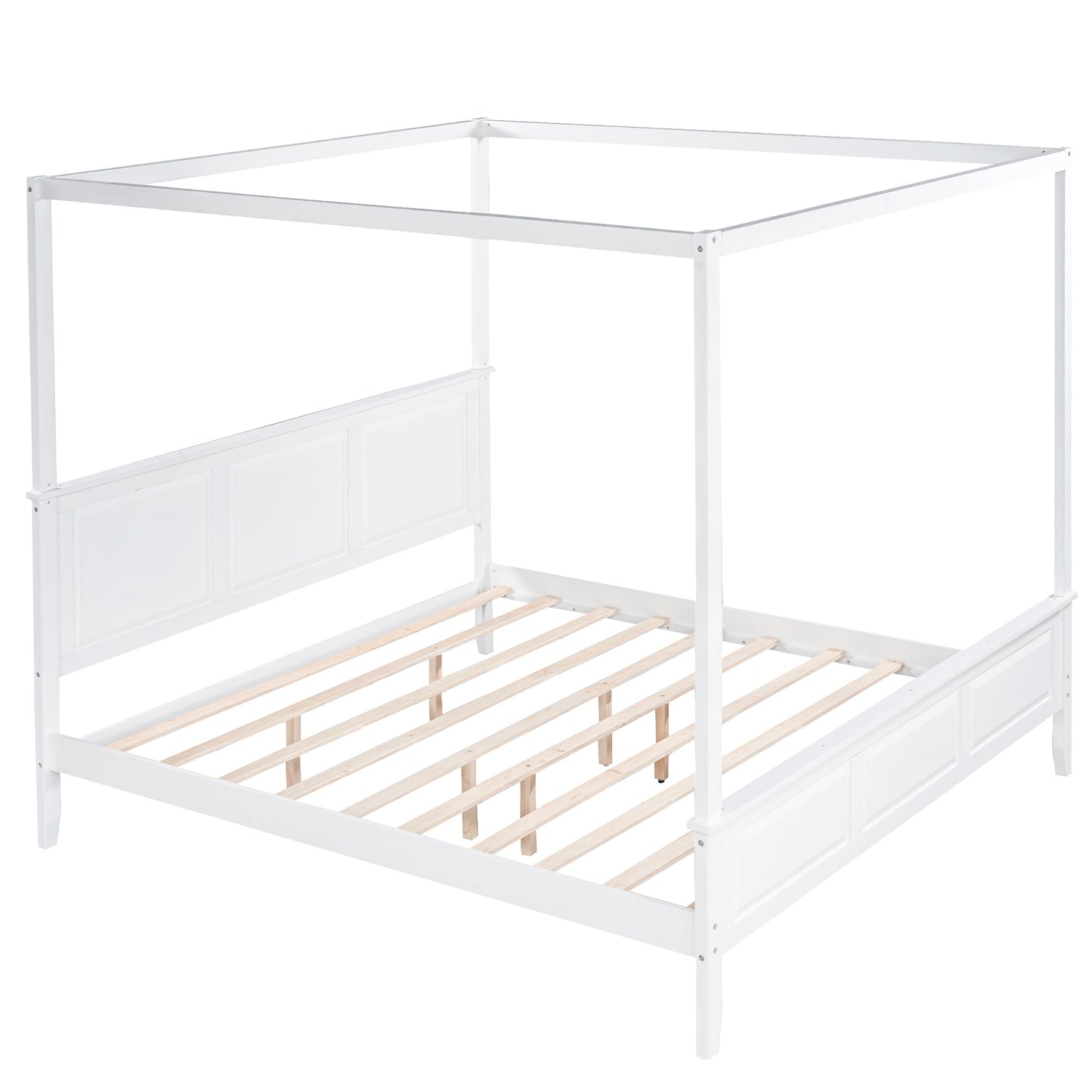 King Size Canopy Platform Bed with Headboard and Footboard,With Slat Support Leg, White