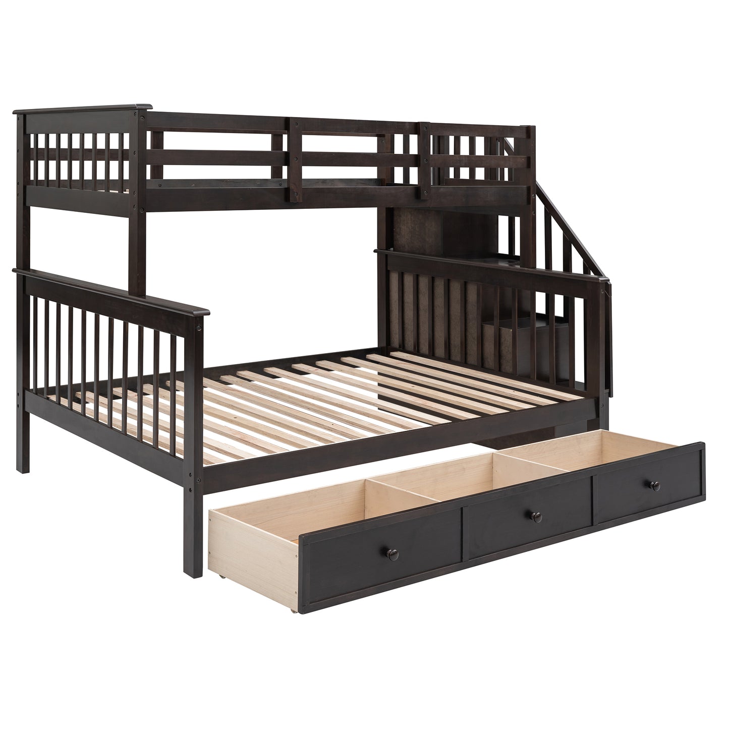 Stairway Twin-Over-Full Bunk Bed with Drawer and Storage in Espresso - Ultimate Sleeping Solution