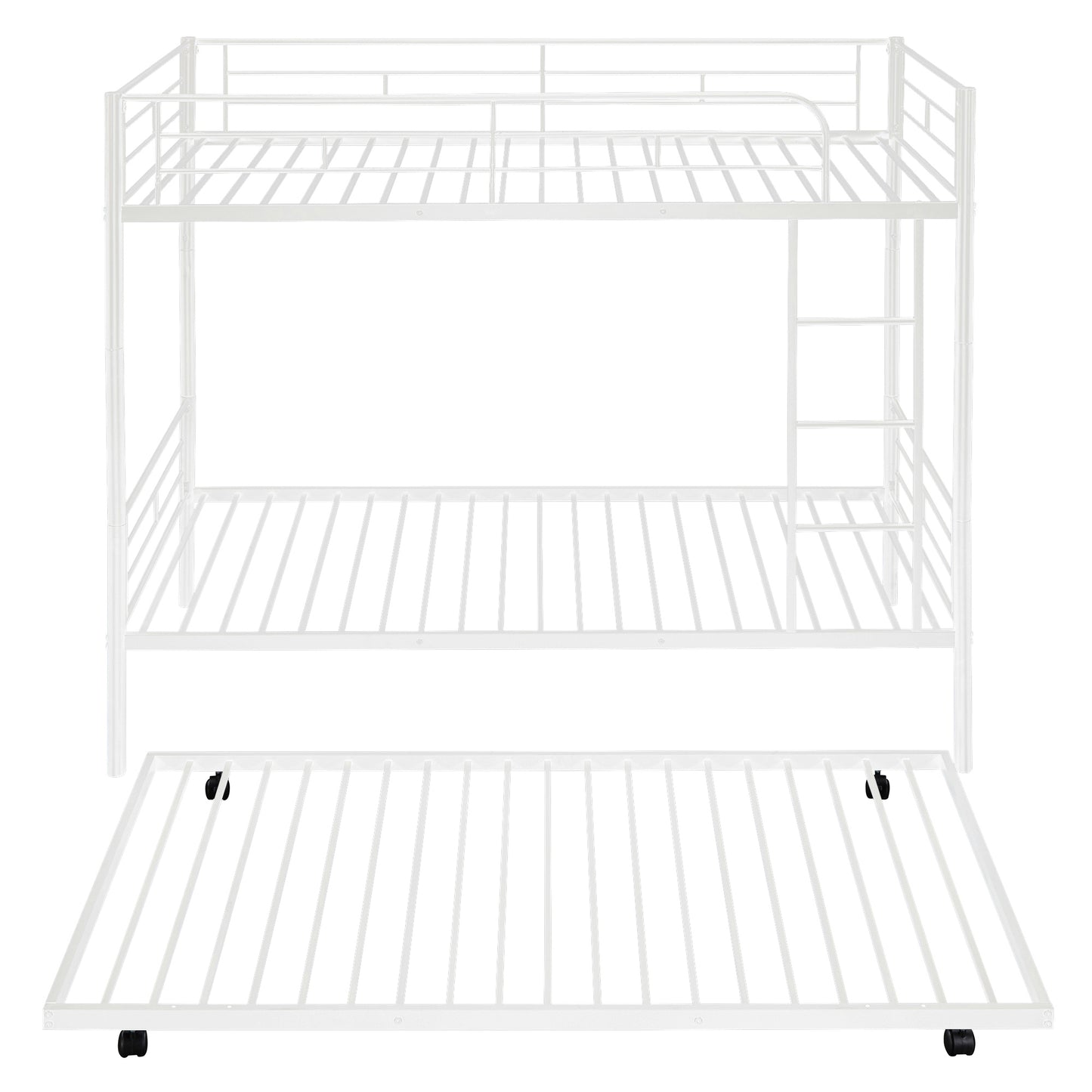 Trio Metal Bunk Bed With Trundle, Convertible to Two Beds, White (MF194806AAK)