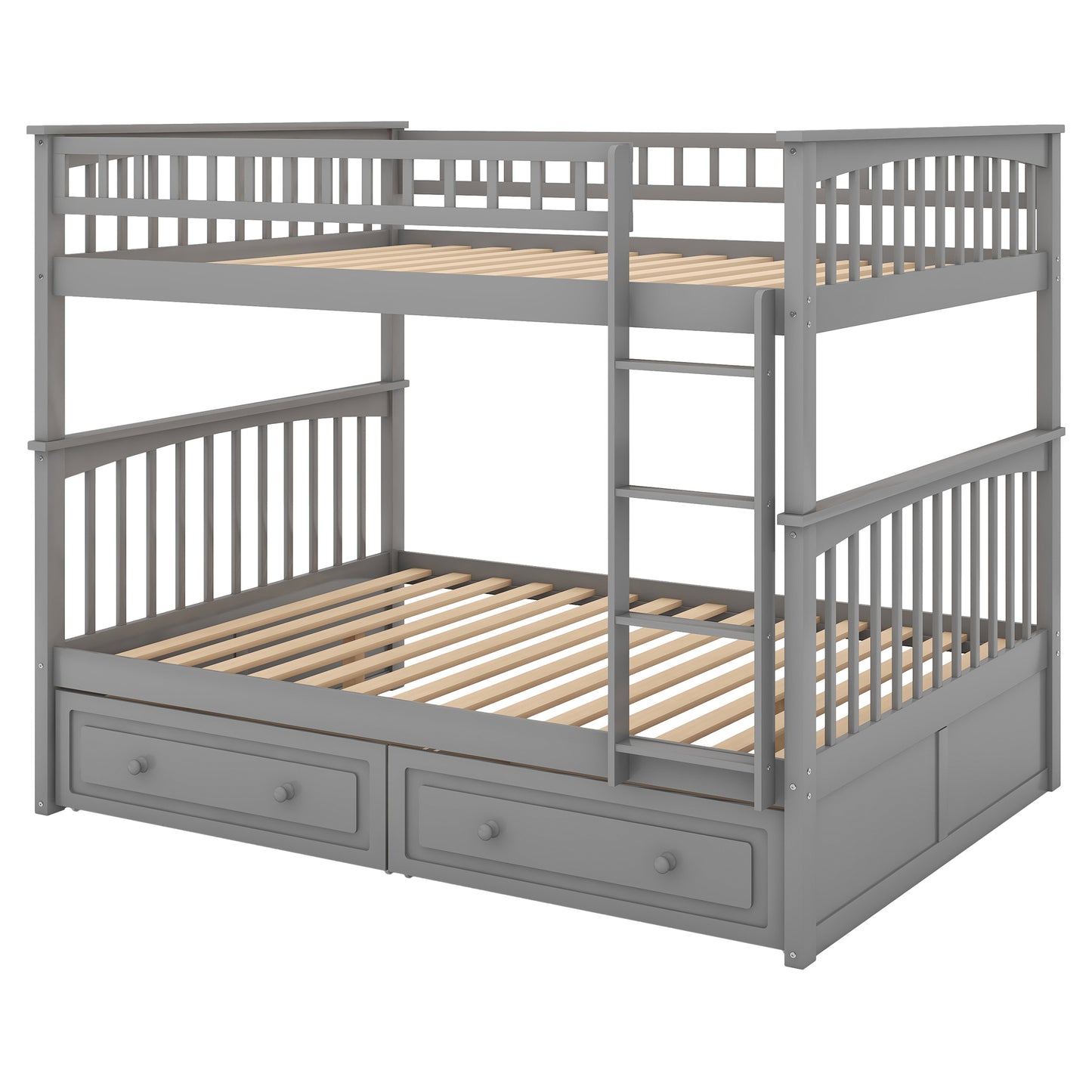 Gray Full over Full Bunk Bed with Drawers and Convertible Design