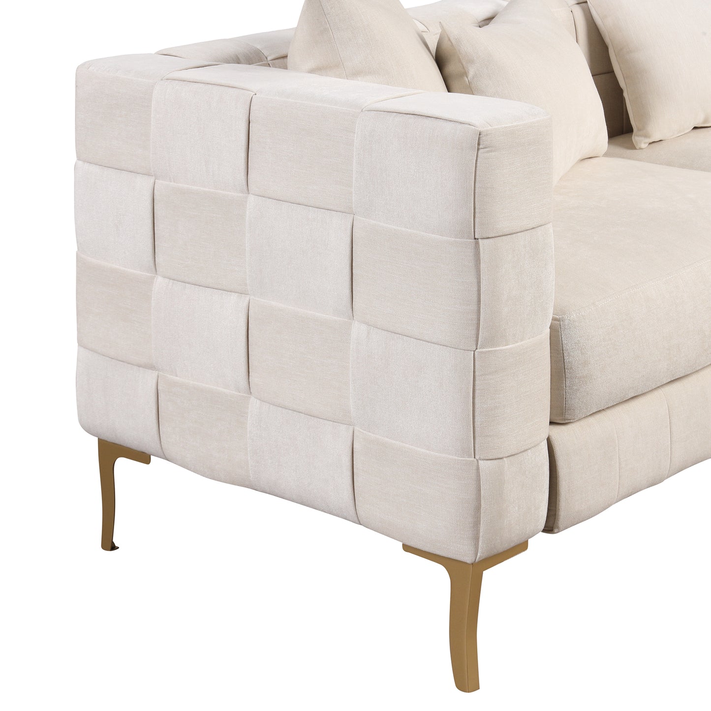 80.5 Modern Upholstered Sofa with Golden Metal Legs and Pillows