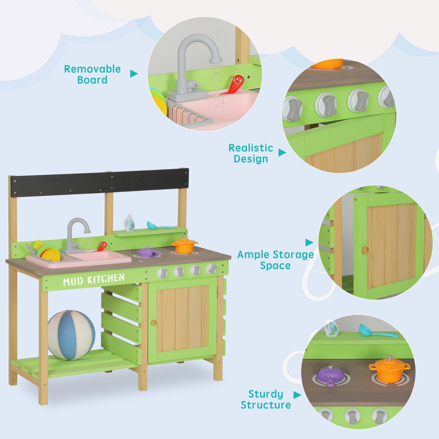 Wooden Pretend Mud Kitchen Playset for Toddlers