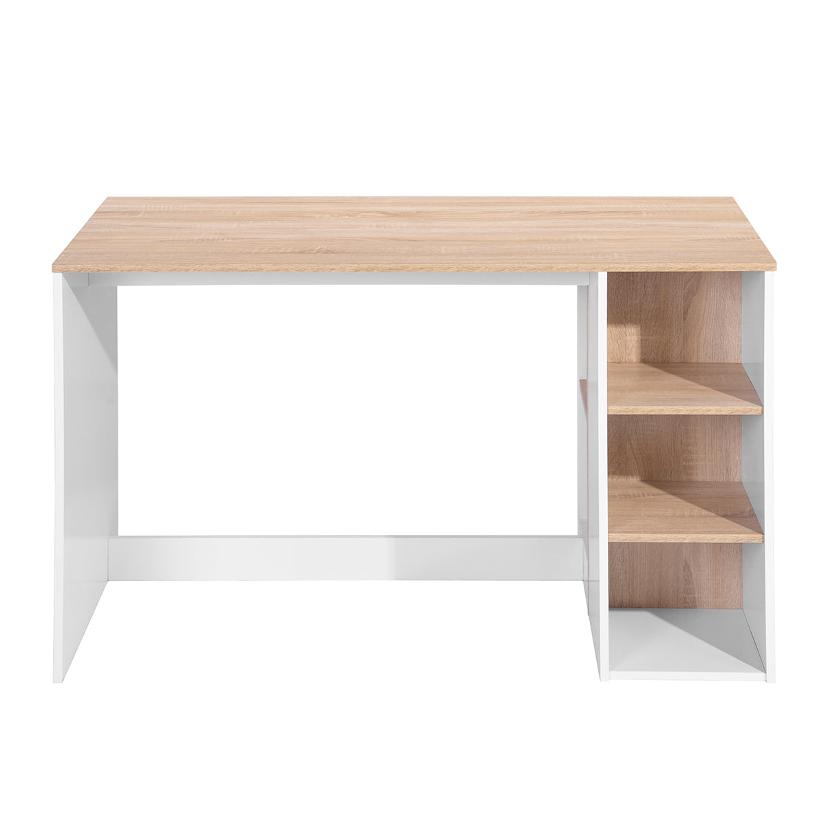 Modern Oak White Computer Desk with 5 Storage Shelves for Small Spaces